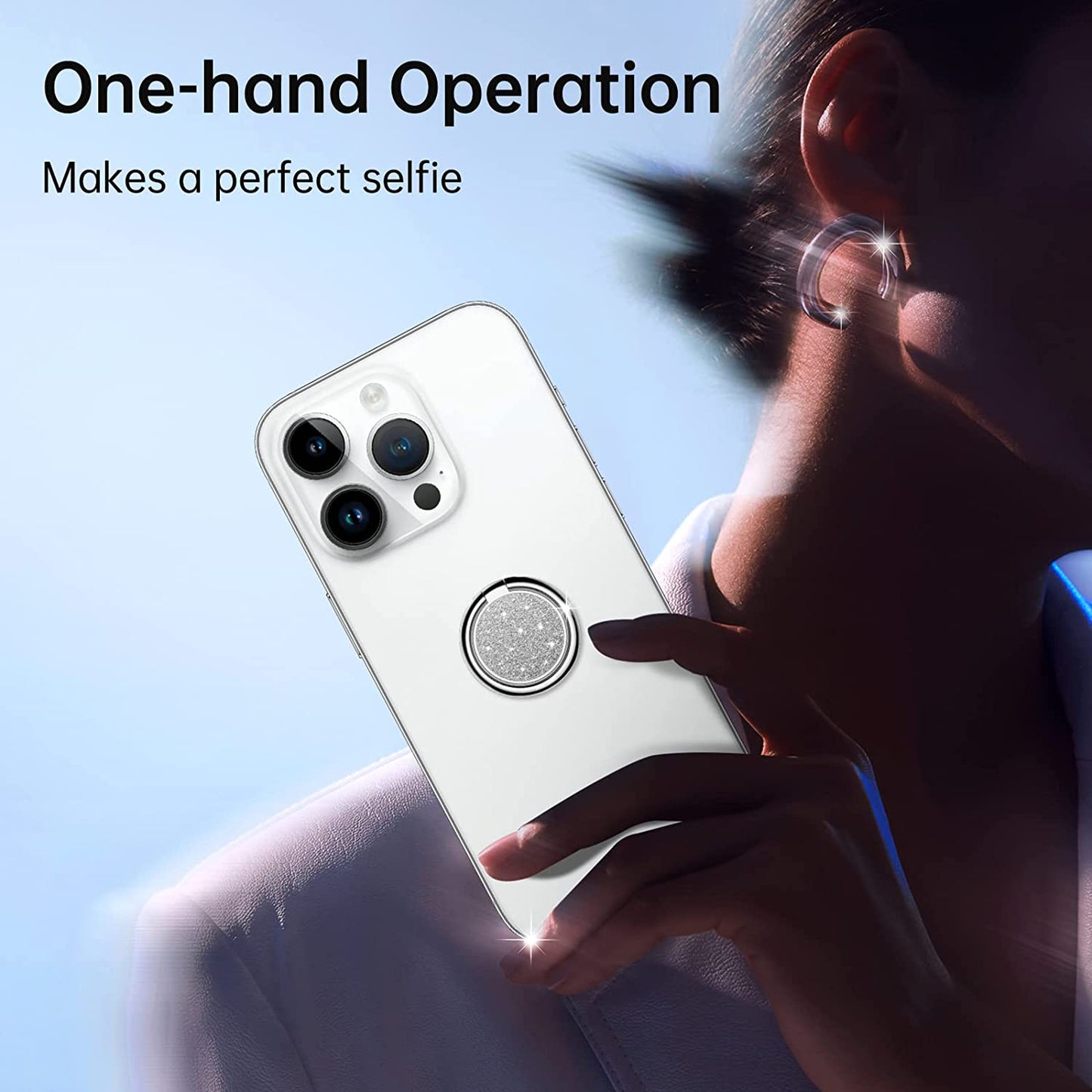 Syncwire Cell Phone Ring Holder Stand, Bling Bling Finger Ring Kickstand 360° Rotation Sparkle Phone Grip for Magnetic Car Mount Compatible with Iphone,Samsung,Pixel, All Smartphones - Glitter Silver  Syncwire   