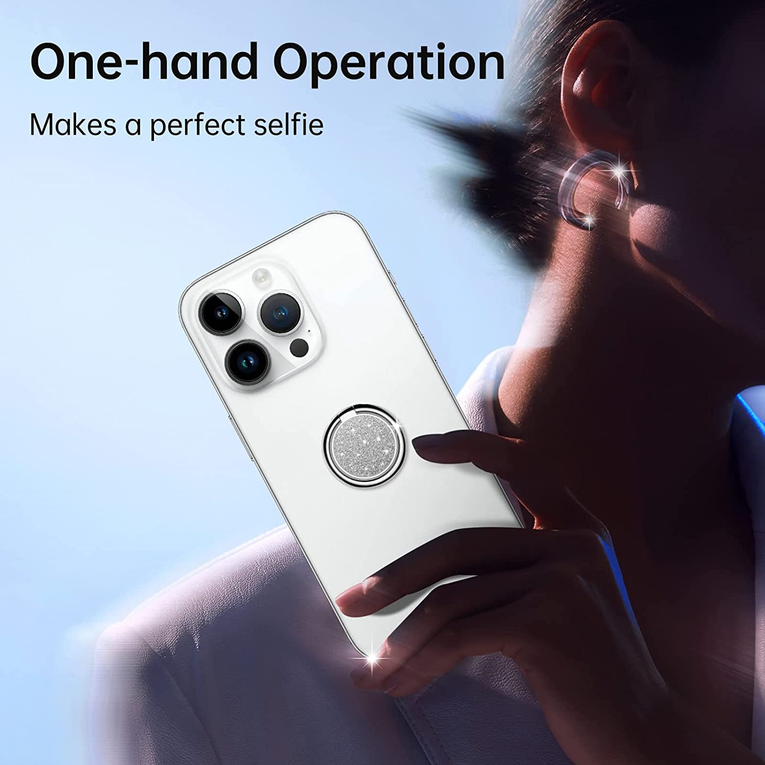 Syncwire Cell Phone Ring Holder Stand, Bling Bling Finger Ring Kickstand 360° Rotation Sparkle Phone Grip for Magnetic Car Mount Compatible with Iphone,Samsung,Pixel, All Smartphones - Glitter Silver  Syncwire   