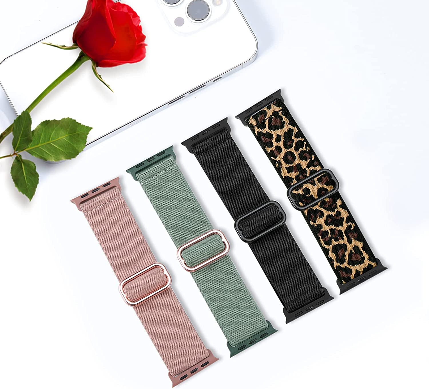 Treasuremax 4 Pack Stretchy Solo Loop Bands Compatible for Apple Watch 38Mm 40Mm 41Mm 42Mm 44Mm 45Mm 49Mm, Adjustable Nylon Elastic Braided Straps for Iwatch Serie Ultra/8/7/6/Se/5/4 3/2/1 Women Men  TreasureMax   