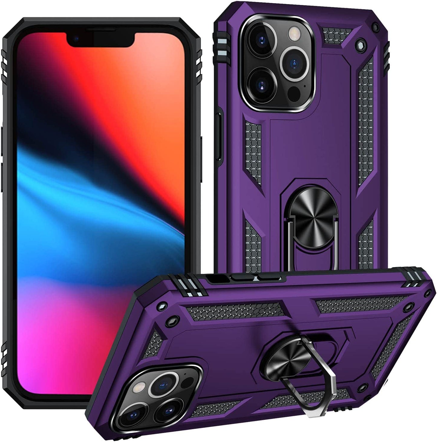 ADDIT Military Grade Iphone 12 Pro Max Case - 6.7" Slim Fit, Heavy Duty Protection, Rotatable Magnetic Kickstand, TPU & Polycarbonate, Black  ADDIT Purple Iphone 12/Iphone 12 Pro [6.1"] 