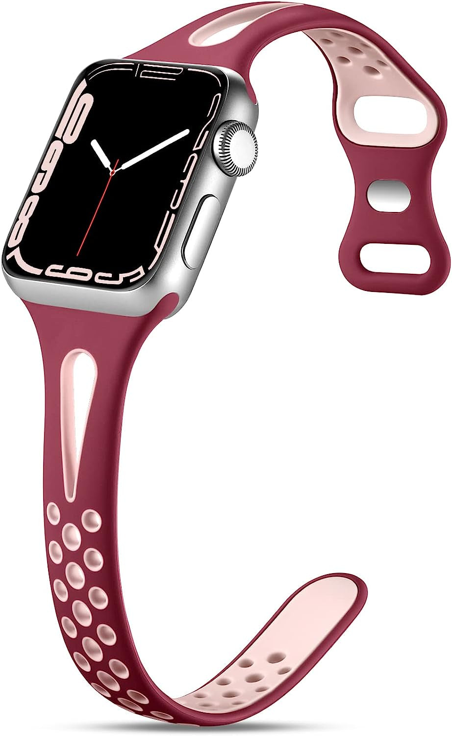 Getino Compatible with Apple Watch Band 40Mm 38Mm 41Mm 42M 44Mm 45Mm 49Mm for Women Men Iwatch SE Ultra Series 8 7 6 5 4 3 2 1, Stylish Durable Breathable Soft Silicone Slim Sport Replacement Bands  Getino Wine Red/Pink Sand 38mm/40mm/41mm 
