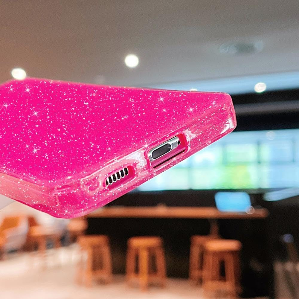 MINSCOSE Compatible with for Samsung Galaxy S21 Ultra Case,Cute Neon Bright Color,Glitter Bling Thin Slim Shockproof Silicone Sparkly Case, Soft TPU Phone Case for Women Girl-Hot Pink  MINSCOSE   