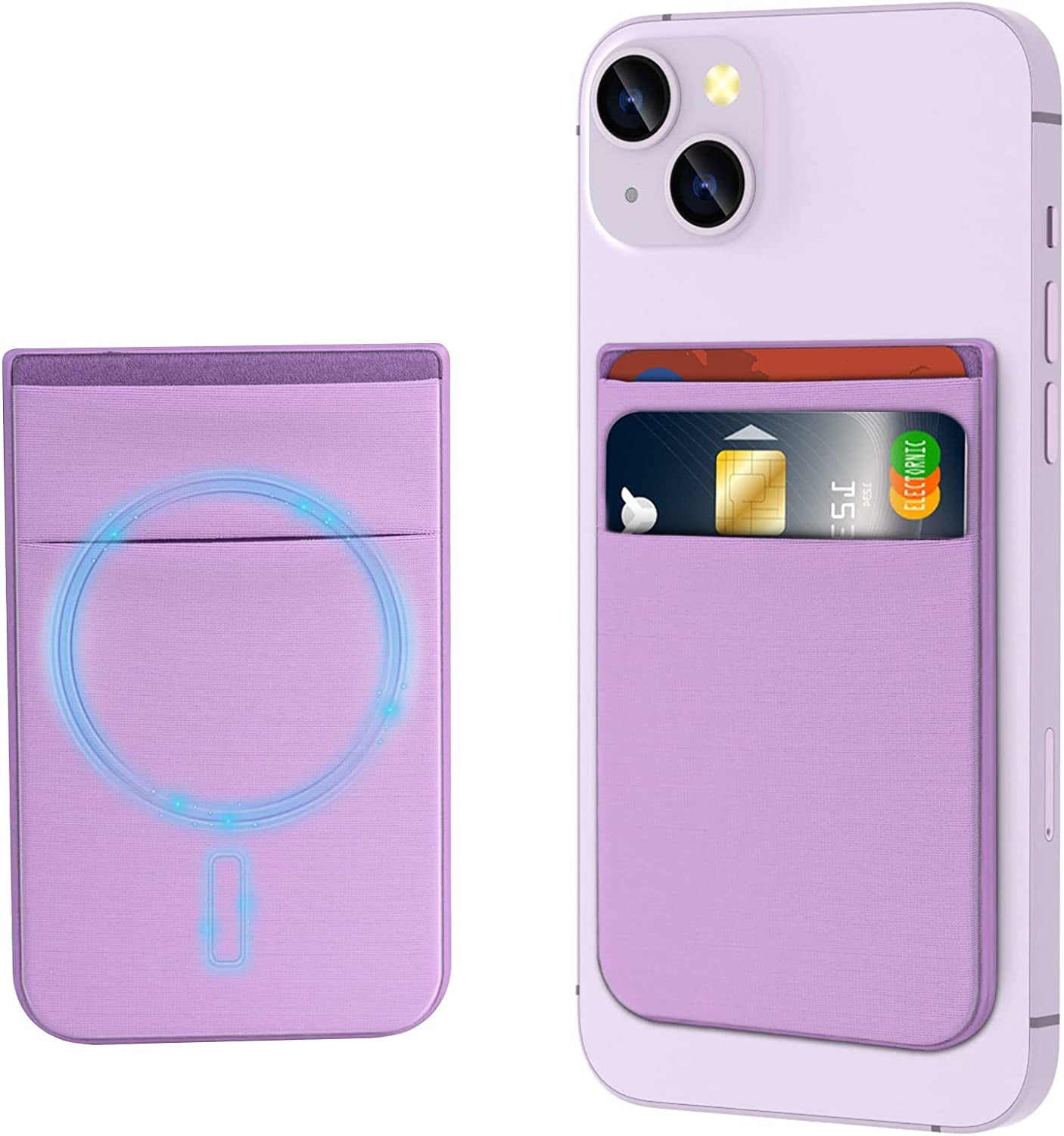 Imluckies Magnetic Wallet for Iphone Magsafe, Double Stretchy Fabric Pocket Wallet, Magnet Credit ID Card Wallet Holder for Iphone 14 Pro Max / 14 Pro / 14 plus / 14/13/12 Series Mini, Black  imluckies Purple  