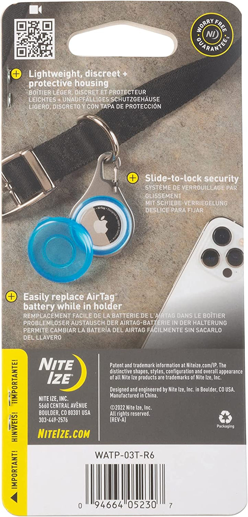 Nite Ize, Inc. WATP-03T-R6 Nite IZE Wearabout Clippable, Apple Airtag Locking Carabiner for Pets, Blue Tracker Holder  Nite Ize, Inc.   