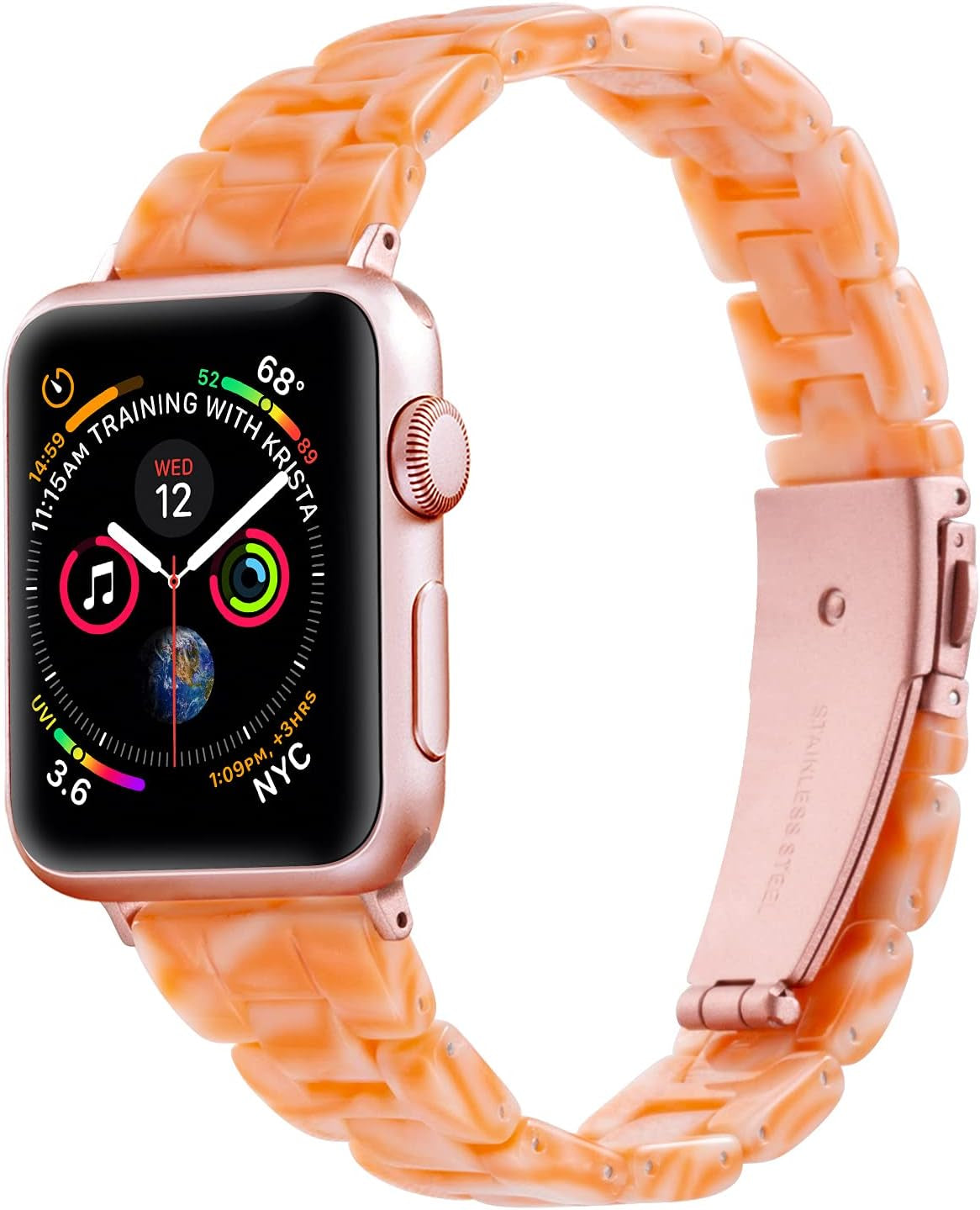 Sangaimei Light Fashion Resin Apple Watch Band with Stainless Steel Buckle Compatible Apple Watch Band 45Mm 44Mm 42Mm 41Mm 40Mm 38Mm Replacement Iwatch Series 8 7 6 5 4 3 2 1 SE for Women Starlight  SaNgaiMEi Orange 38mm/40mm/41mm 