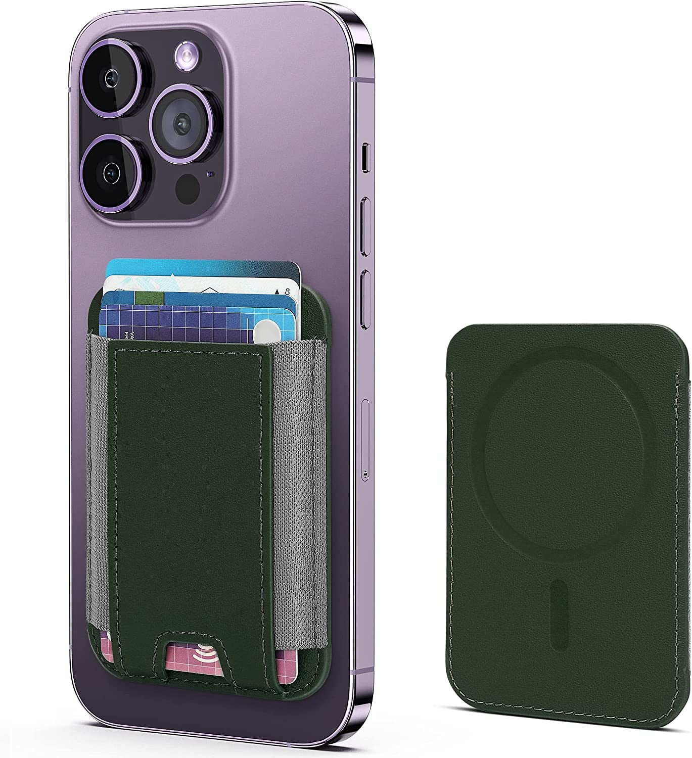GANSBOL Magnetic Phone Wallet with Magsafe, Magnetic Magsafe Leather Wallet for Iphone 12/13/14 Series, Card Wallet Holder for Apple Magsafe, Fit 10 Cards, Deep Purple  GANSBOL Green  