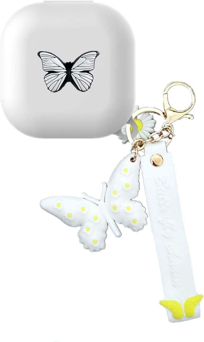 Silicone Case Compatible with Samsung Galaxy Buds 2 Case (2021) / Galaxy Buds Pro Case (2021) / Galaxy Buds Live Case (2020) with Butterfly Keychain Kit Case Gift for Women Girl Kids Teens (Purple)  XBAbikhonsr-02 White  