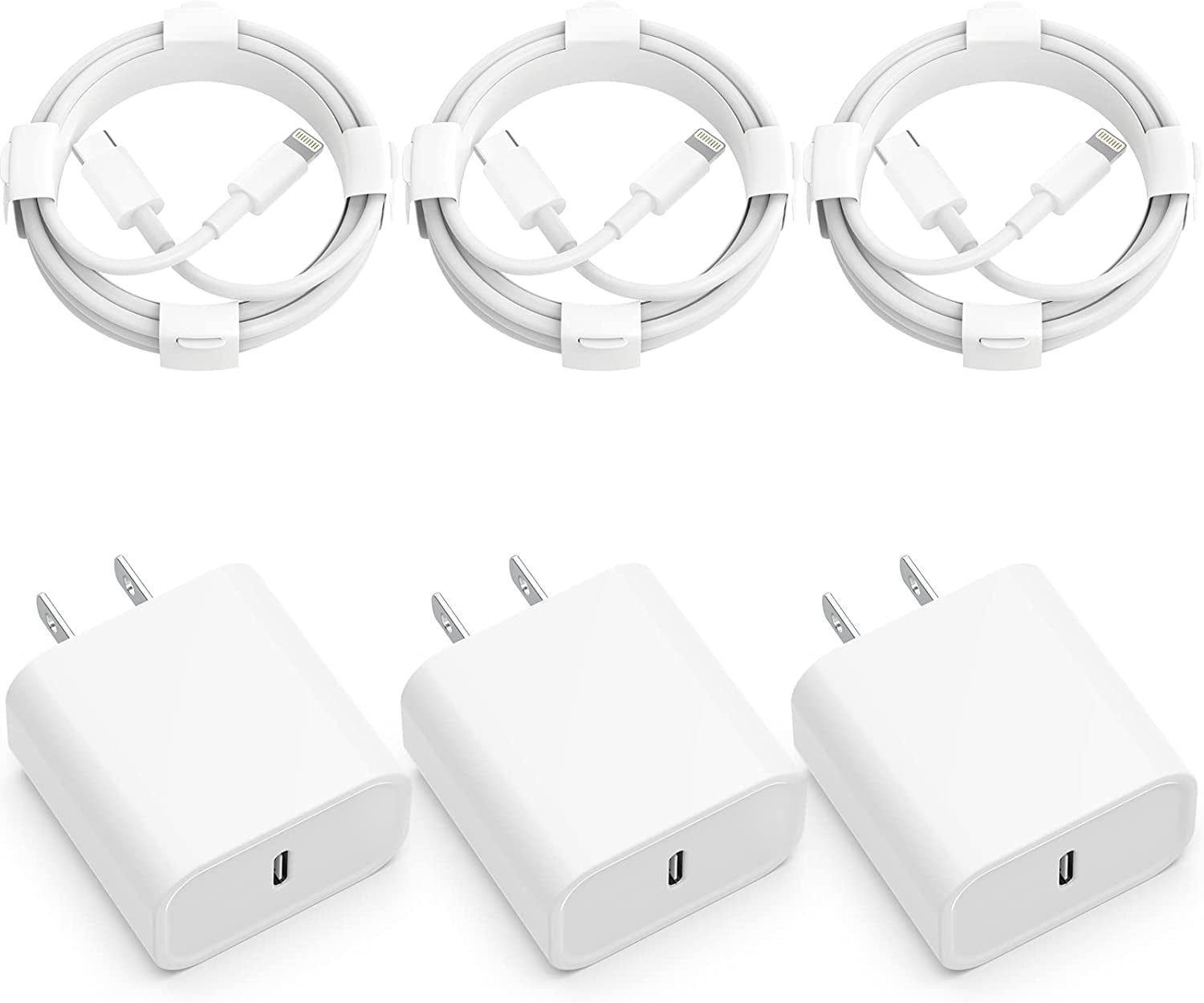3-Pack Iphone 14 13 12 11 Fast Charger,【Apple Mfi Certified】 20W PD USB C Wall Charger 6FT Cable Fasting Charging Adapter Compatible with Iphone 14Pro/13 Pro/12/12 Pro Max/11 Pro Max/Xs Max/Xs/Xr/X/8  CQDKWG   