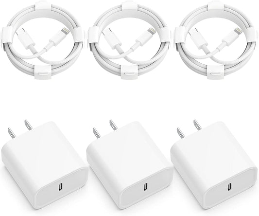 3-Pack Iphone 14 13 12 11 Fast Charger,【Apple Mfi Certified】 20W PD USB C Wall Charger 6FT Cable Fasting Charging Adapter Compatible with Iphone 14Pro/13 Pro/12/12 Pro Max/11 Pro Max/Xs Max/Xs/Xr/X/8  CQDKWG   