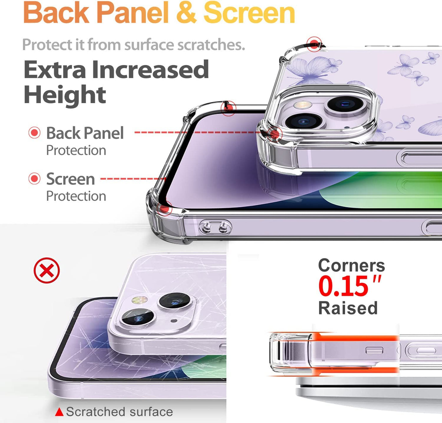 YOYORI Compatible with Iphone 14 Case Clear[With Screen Protector], Transparent Shockproof Protective Soft TPU Bumper Cover 6.1 Inch 2022 (Butterfly)  YOYORI   