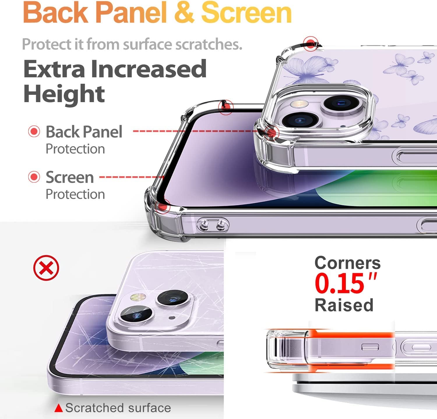 YOYORI Compatible with Iphone 14 Case Clear[With Screen Protector], Transparent Shockproof Protective Soft TPU Bumper Cover 6.1 Inch 2022 (Butterfly)  YOYORI   