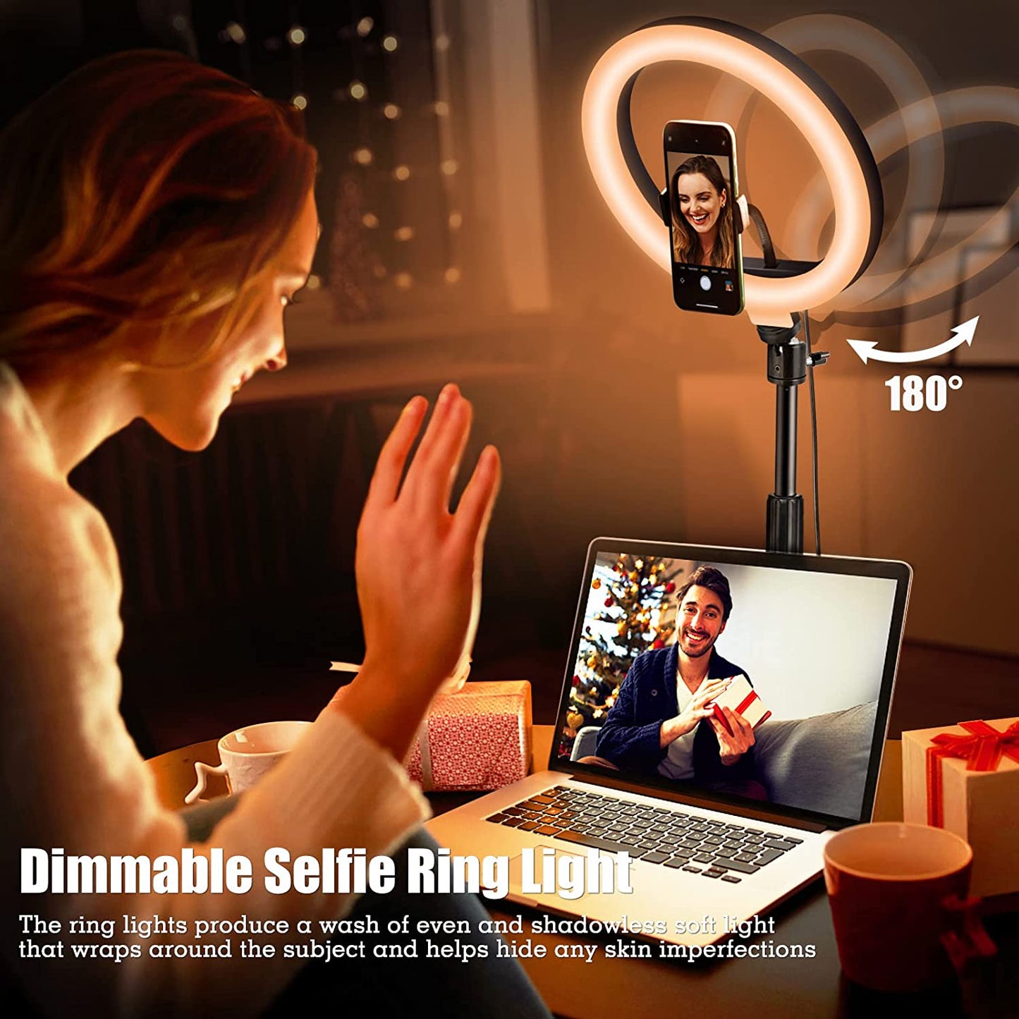 Selfie Ring Light with Stand and Phone Holder, 10'' Dimmable Desktop LED Circle Light for Laptop,Computer, Lighting Kit Gifts for Live Streaming/Laptop Video Conference/Chat/Makeup/Youtube/Tiktok/Vlog  RIEOMN   