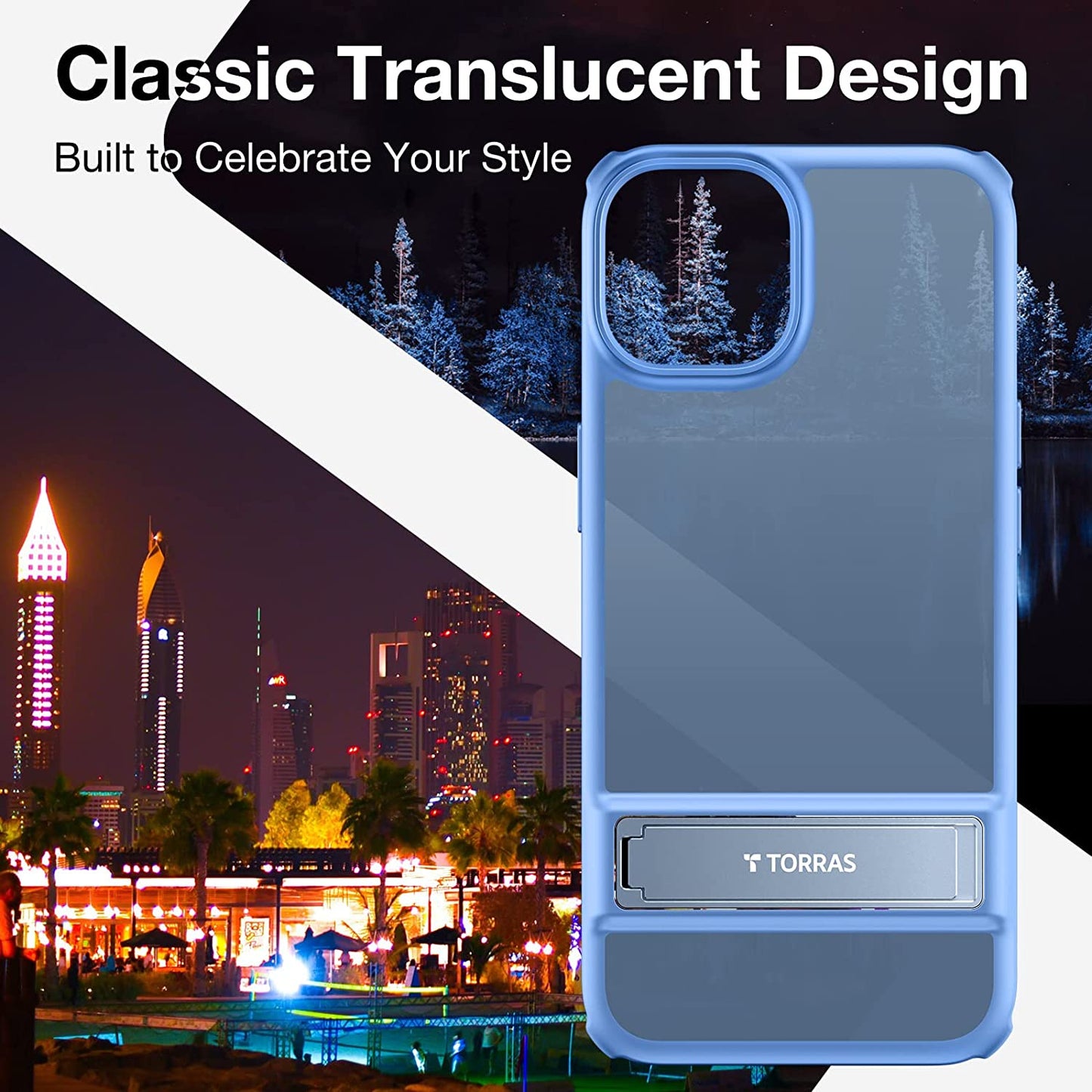 TORRAS Marsclimber Designed for Iphone 14 Case/Iphone 13 Case, [8FT Military Grade Shockproof] [3 Stand Ways] Translucent Matte Slim Phone Case for Iphone 14/ Iphone 13 with Stand, Snownight Blue  TORRAS   