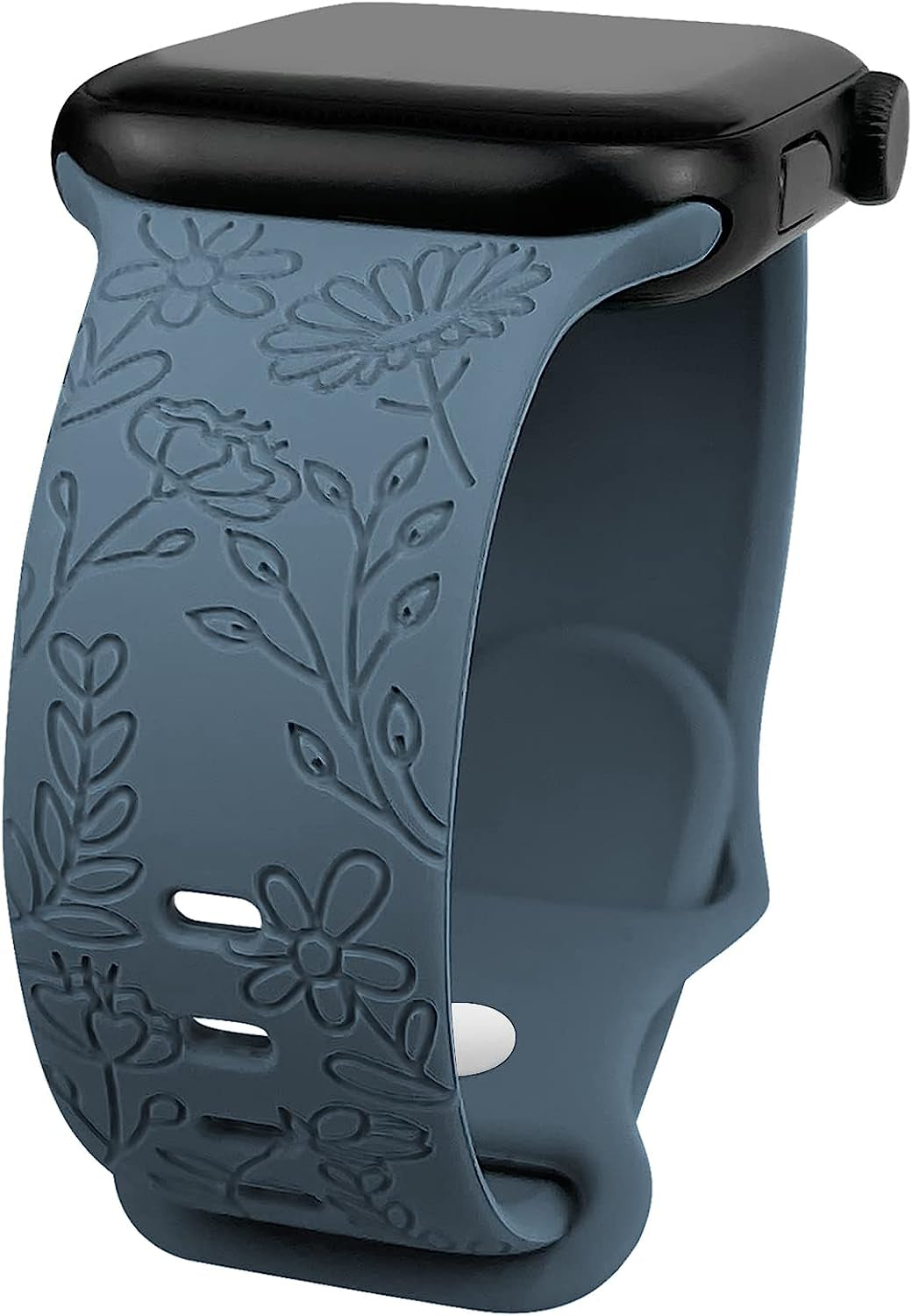 Lyfatz Flower Engraved Bands Compatible with Apple Watch Band 38Mm 40Mm 41Mm 42Mm 44Mm 45Mm 49Mm Women,Floral Laser Soft Silicone Waterproof Sport Band Replacement Wristbands for Iwatch Series 8 7 6 5 4 3 2 1 SE Ultra  Lyfatz Blue Grey 38/40/41mmM/L 