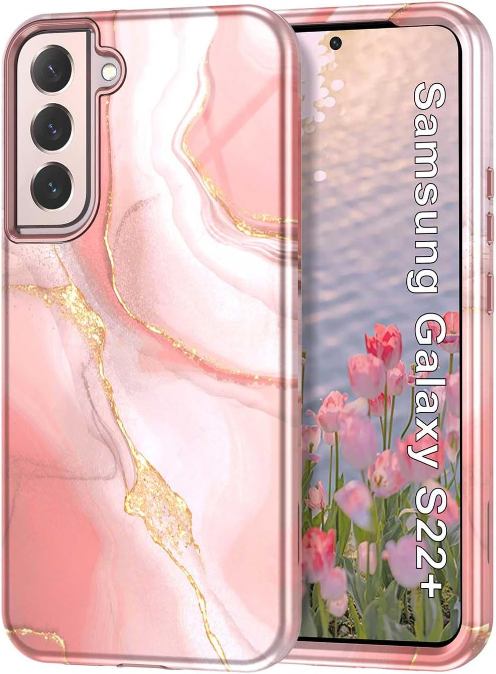 Btscase for Samsung Galaxy S22+/S22 plus 5G Case, Marble Pattern 3 in 1 Heavy Duty Shockproof Full Body Rugged Hard Pc+Soft Silicone Drop Protective Women Girl Covers for S22+/S22 Plus, Blue Gray  Btscase Pink White  