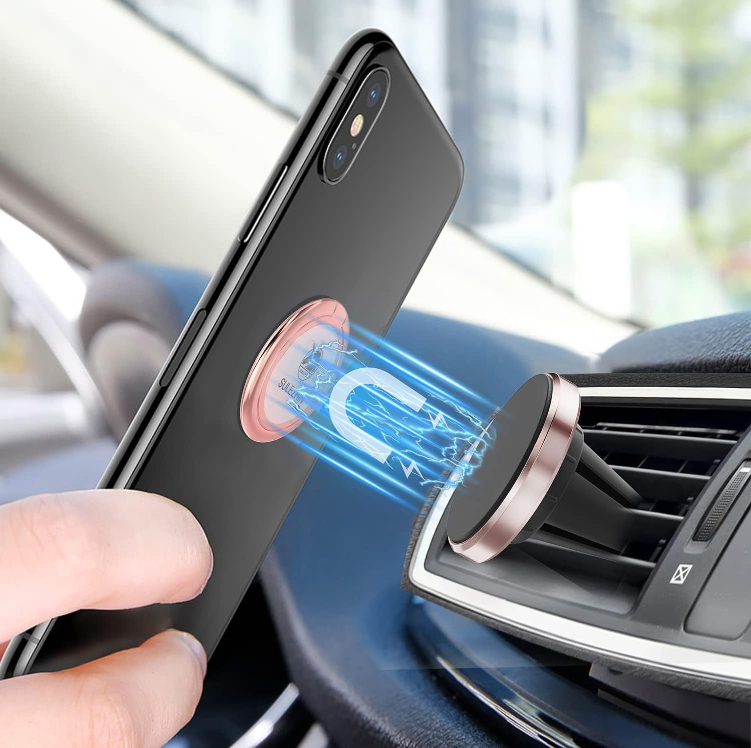 Phone Ring Holder Stand Finger Kickstand 360° Rotation Metal Ring Grip with Magnetic Phone Car Mount Holder Set Compatible with Iphone, Samsung, LG, Sony, HTC ETC (Rose Gold)  sulezhin   