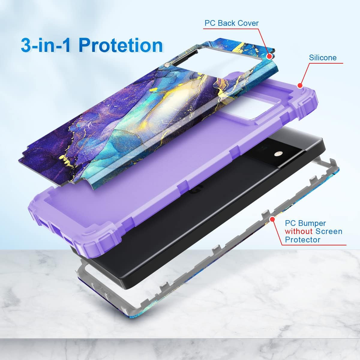 Rancase Compatible with Google Pixel 6 Pro Case,Three Layer Heavy Duty Shockproof Protection Hard Plastic Bumper +Soft Silicone Rubber Protective Case for Google Pixel 6 Pro Case,Purple  Rancase   