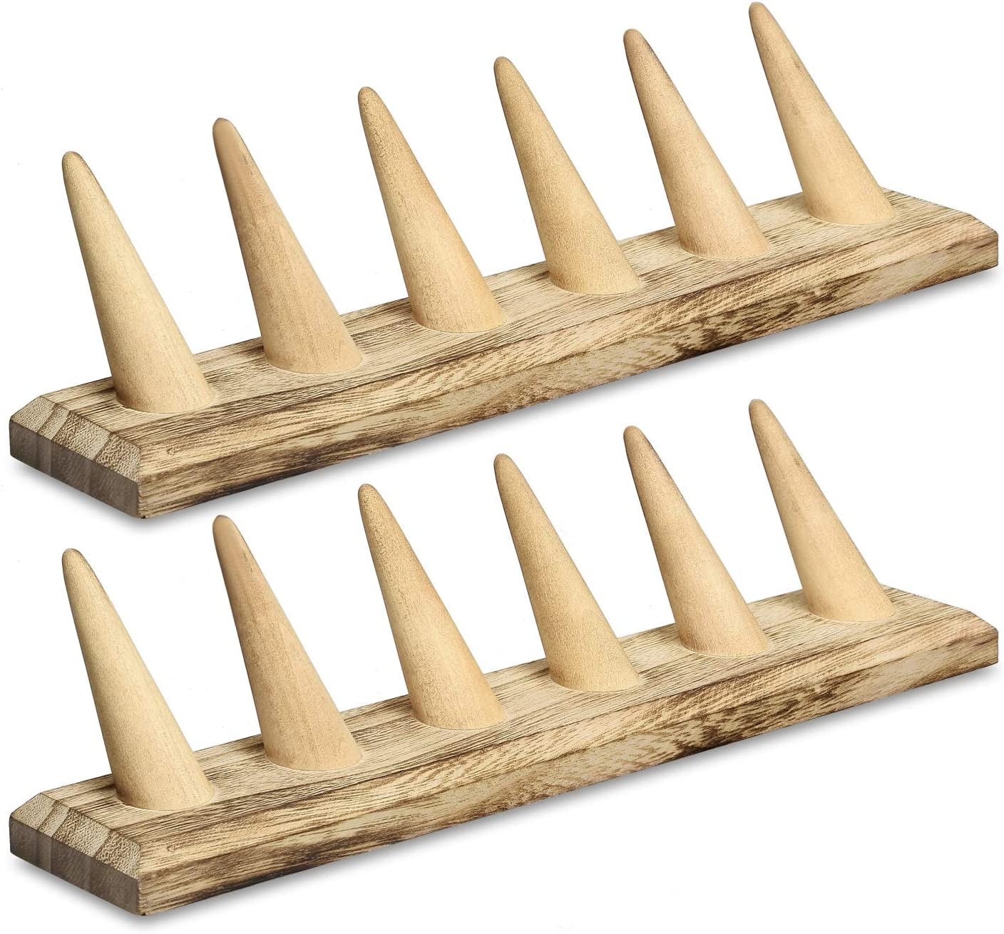 Mooca 2 Pcs Set Finger Ring Stand Jewelry Display Holder Showcase Display Stands 11" X 2 1/4" X 2 3/4", Brown  MOOCA Oak  