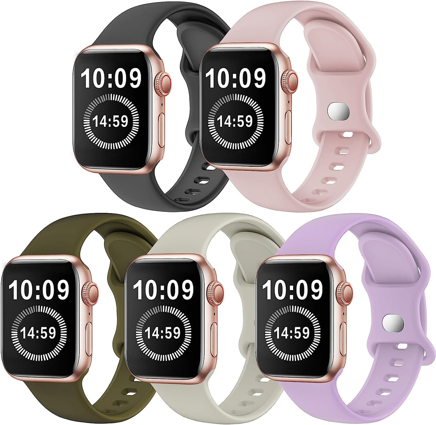 SWHAS Watch Bands Compatible with Apple Watch Bands 40Mm 38Mm Women Men, Soft Silicone Wristbands Replacement Strap Compatible with Iwatch Series 7 6 5 4 3 2 1 SE  SWHAS HOT-5 colors-A 38mm/40mm/41mm M/L 