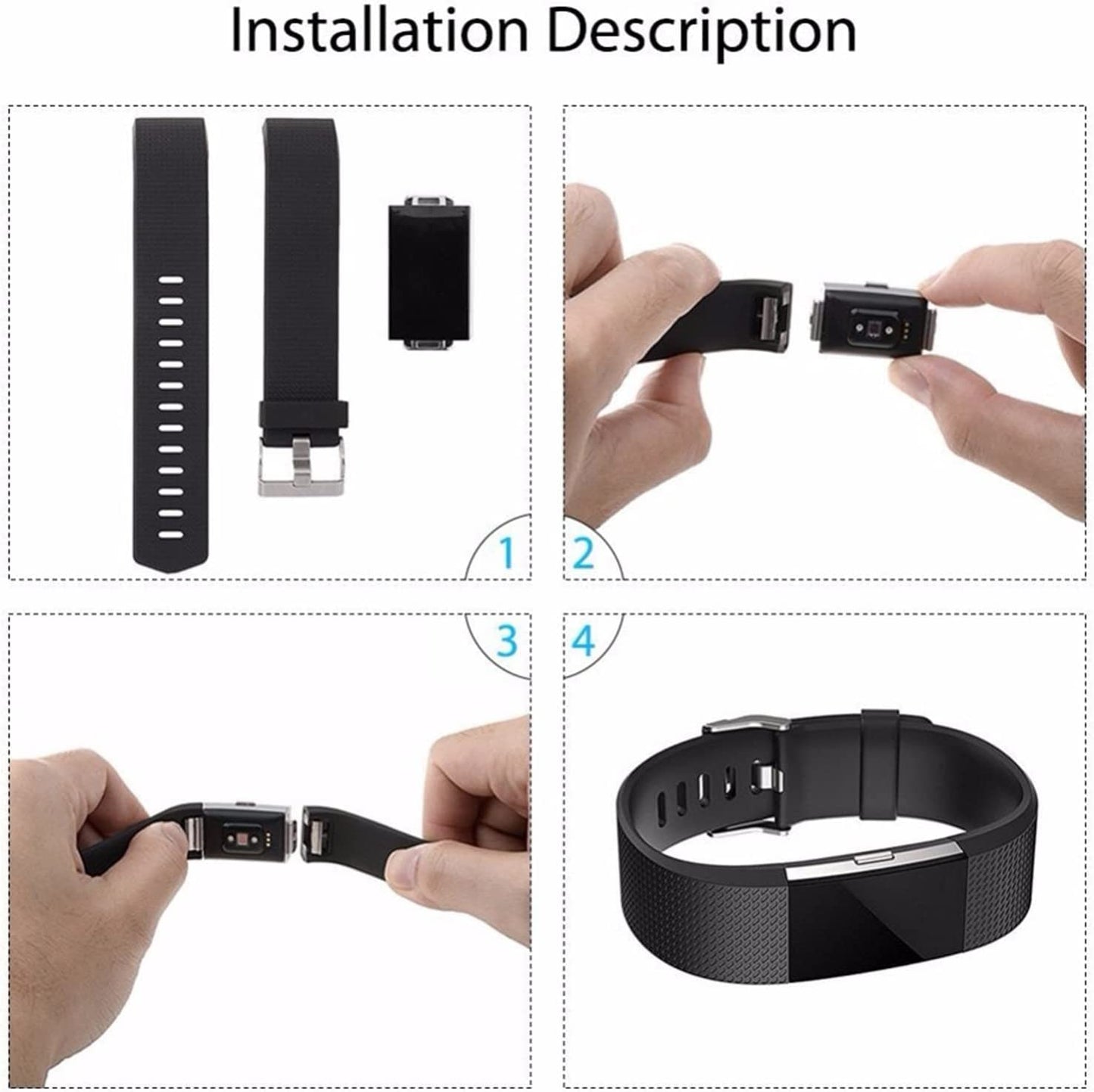 【4 Pack】 Bands for Fitbit Charge 2 Silicone Finess Sport Wristbands Replacement Bands for Fitbit Charge 2 for Women Men Large  Cone   