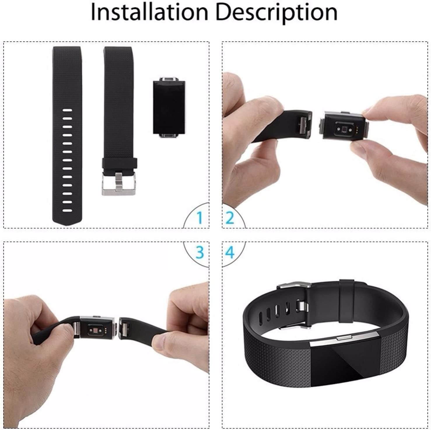 【4 Pack】 Bands for Fitbit Charge 2 Silicone Finess Sport Wristbands Replacement Bands for Fitbit Charge 2 for Women Men Large  Cone   