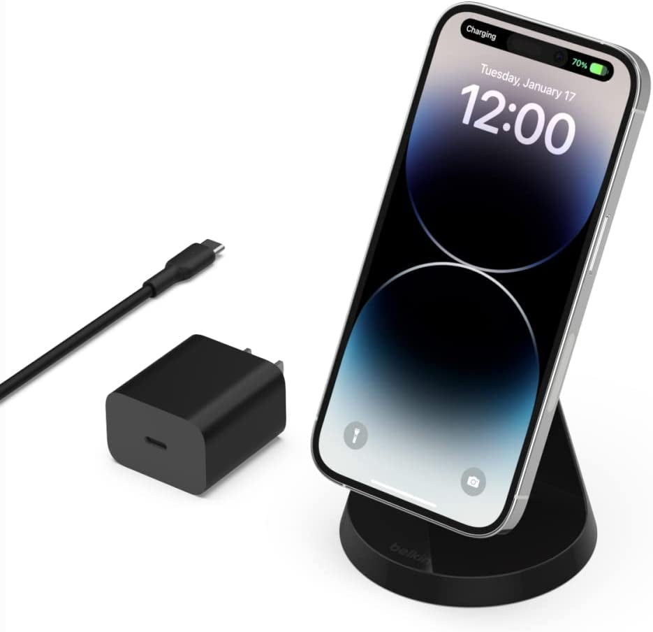 Belkin Magnetic Wireless Charger Stand - Magsafe Charger Compatible - Magnetic Iphone Charger - Wireless Charger - Works W/ Apple Iphone 14, Iphone 13 & Iphone 12 - Power Supply Not Included - Black  Belkin Black Power Supply Included Wireless Charger