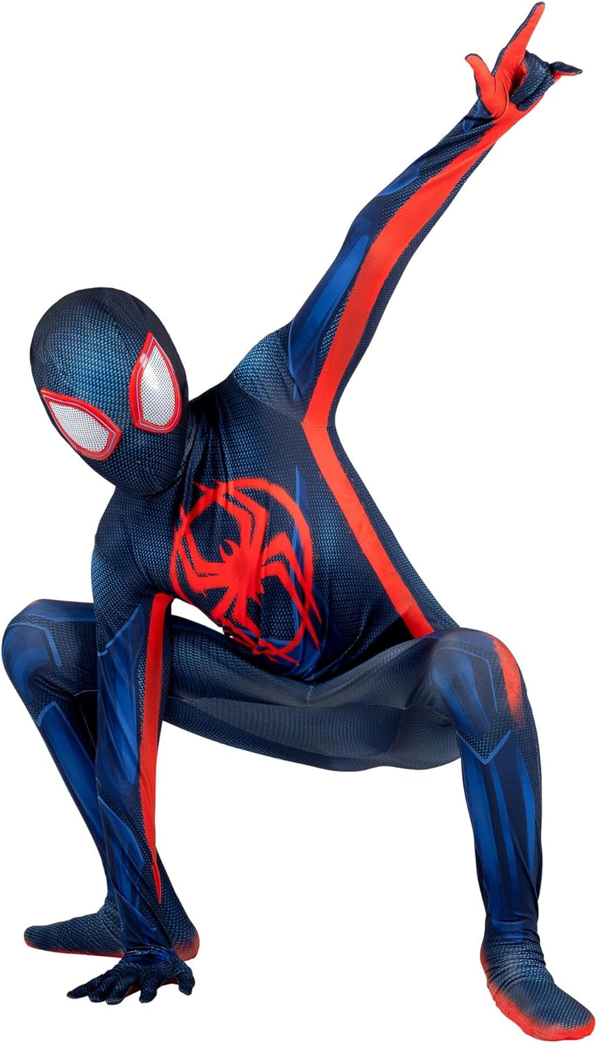 MARVEL Miles Morales Official Youth Deluxe Zentai Suit - Spandex Jumpsuit with Printed Design and Detachable Spandex Mask with Plastic Eyes  Marvel   