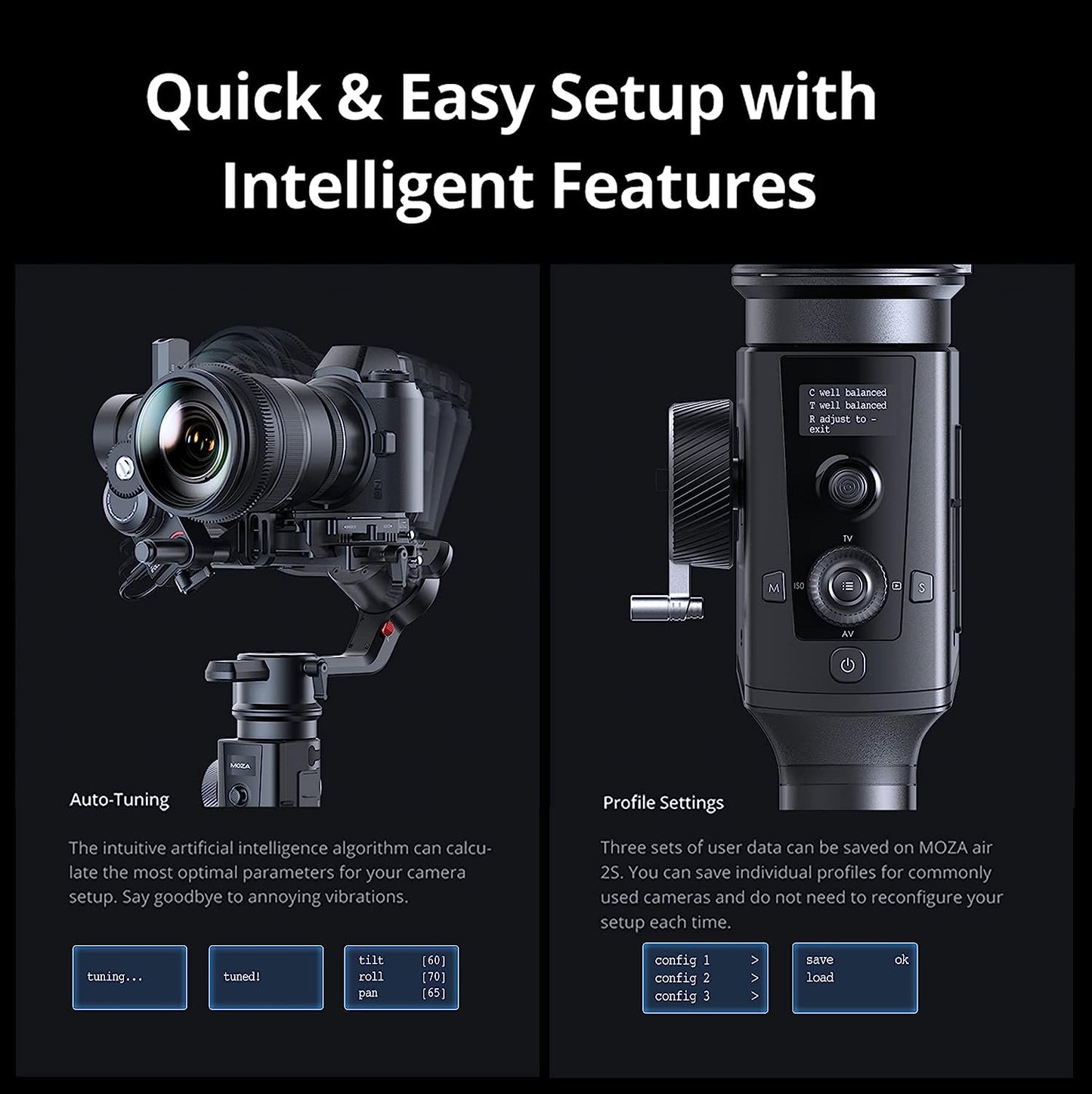 MOZA Air 2S 3-Axis Handheld Gimbal Camera Stabilizer 4.2Kg Payload Smart Micro Handwheel Gimbal for Mirrorless DSLR Cameras  MOZA-CN-824   