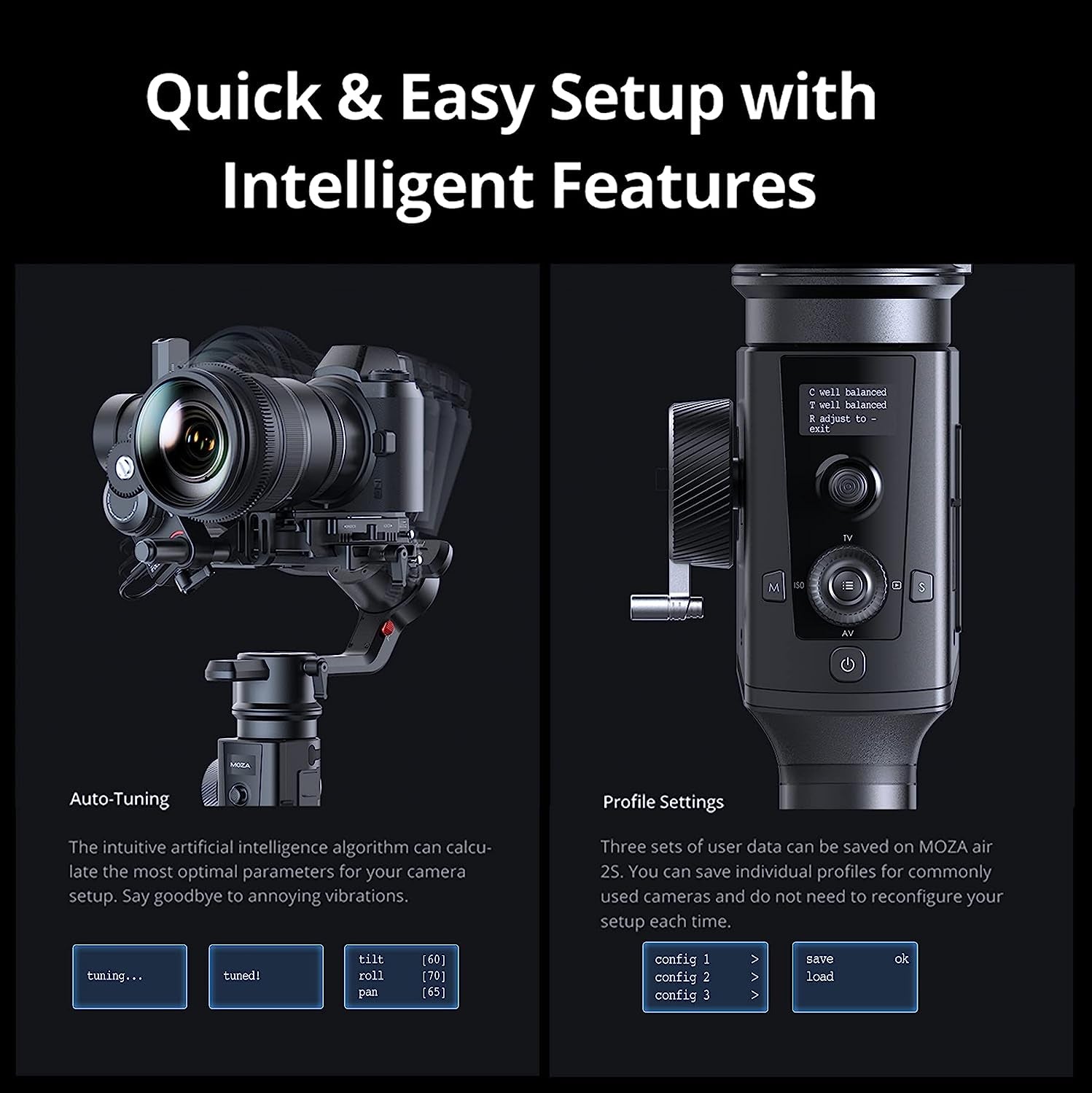 MOZA Air 2S 3-Axis Handheld Gimbal Camera Stabilizer 4.2Kg Payload Smart Micro Handwheel Gimbal for Mirrorless DSLR Cameras  MOZA-CN-824   