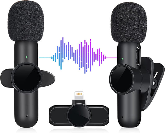 BAKAH Wireless Lavalier Microphone Fit for Iphone Ipad, Lapel Microphone Wireless, 2 Clip on Microphones for Phone Video Recording, Interview, Vlog, Youtube, Tiktok  BAKAH   