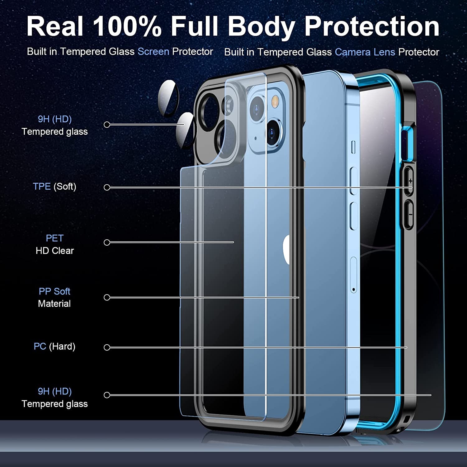 Temdan [Real 360] for Iphone 14 Case Waterproof, Built-In 9H Tempered Glass Camera Lens & Screen Protection [14FT Military Dropproof][Full-Body Shockproof][Dustproof][Ip68 Underwater] Phone Case  Temdan   