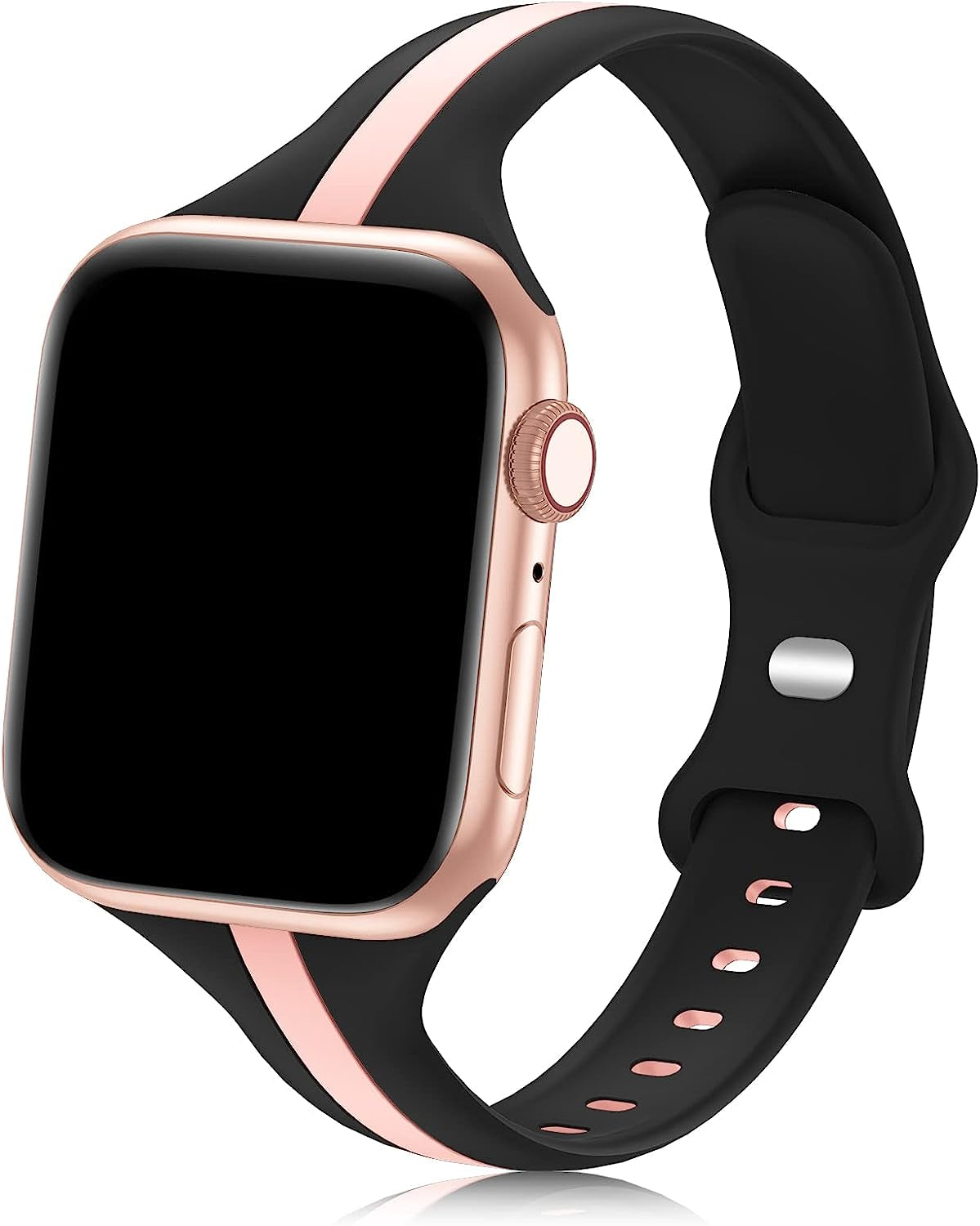 Iwabcertoo Designer Sport Bands Compatible with Apple Watch Band 38Mm 40Mm 41Mm 42Mm 44Mm 45Mm Women, Slim Soft Silicone Strap Replacement Wristbands Compatible for Iwatch Series 8/7/6/5/4/3/2/1/SE  iWabcertoo Black Pink 42mm/44mm/45mm/49mm 