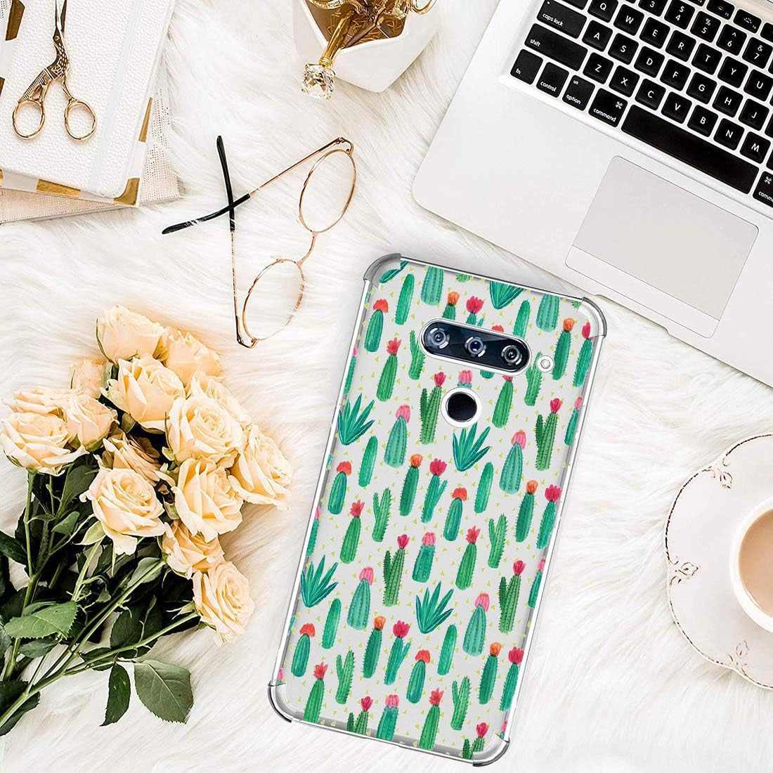 Gufuwo Flowers Clear Slim Designed for LG V40 Thinq Case,For LG V40 Case, Shock-Absorption Floral Flexible Soft TPU Protective Case Cover for LG V40 Thinq (Cactus)  Gufuwo   