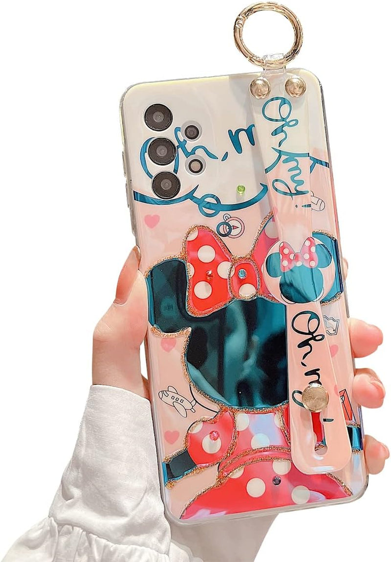 Lastma for Samsung Galaxy A53 Case 5G 6.5" Cute with Wrist Strap Kickstand Case Glitter Bling Cartoon IMD Soft TPU Shockproof Protective Phone Cases Cover for Girls and Women - Sunflower  Lastma Minnie  