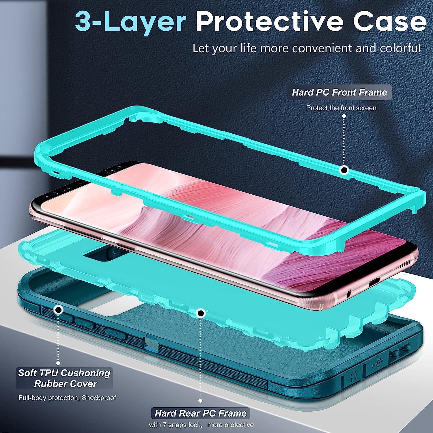 Leyi for Samsung Galaxy S8 plus Case, Upgrade 3-In-1 Full Body Shockproof Rubber Outer Cover Heavy Duty Tough Rugged Dustproof Defender Protection Case for Samsung Galaxy S8 Plus, Teal  LeYi   