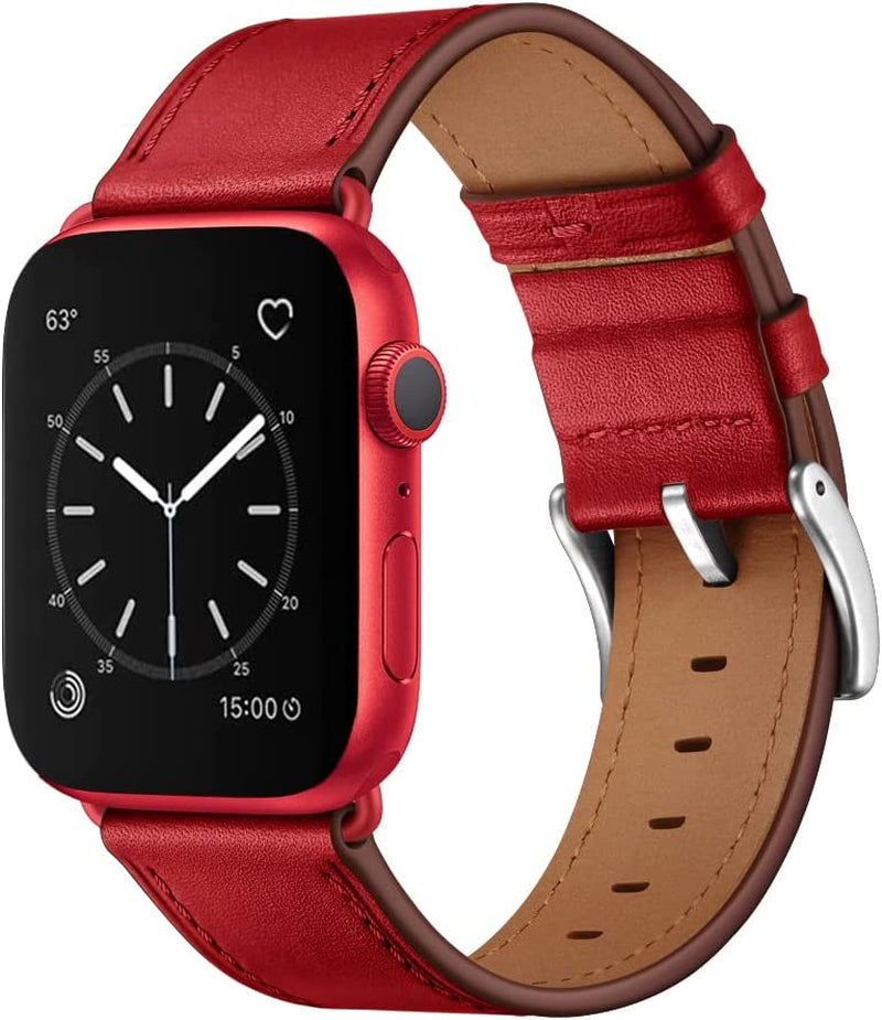OUHENG Compatible with Apple Watch Band 49Mm 45Mm 44Mm 42Mm, Genuine Leather Band Replacement Strap Compatible with Apple Watch Ultra Series 8/7/6/5/4/3/2/1/SE/SE2, Black Band with Black Adapter  OUHENG Red/Red 49mm/45mm/44mm/42mm 