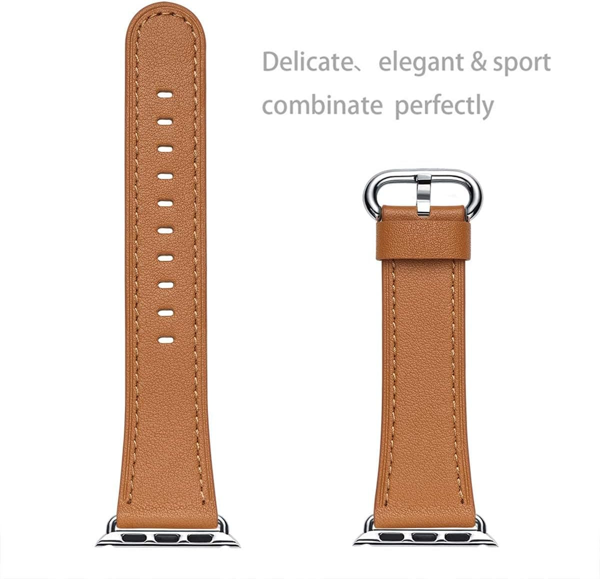 WFEAGL Compatible Iwatch Band 42Mm 44Mm 45Mm, Top Grain Leather Bands of Many Colors for Iwatch SE & Series 7,Series 6,Series 5,Series 4,Series 3,Series 2,Series 1 (Light Brown+Silver, 42Mm 44Mm 45Mm)  WFEAGL   