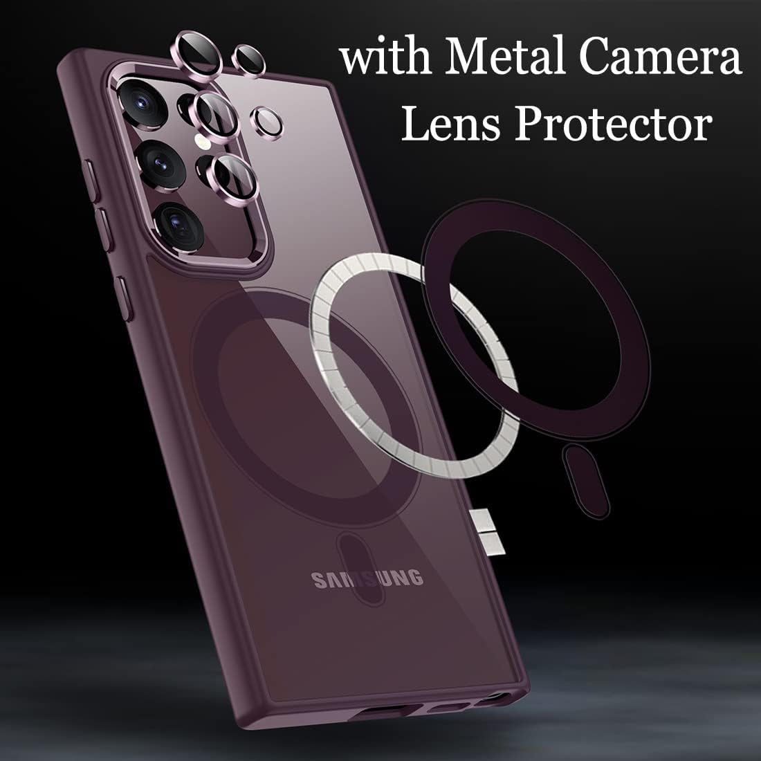 TIANNIUKE Magnetic Case for Samsung Galaxy S22 Ultra, [With Camera Lens Protector] Compatible with Magsafe,Slim Fit Shockproof Protective Phone Case for Samsung S22 Ultra 6.8" 2022 (Burgundy)  TIANNIUKE   