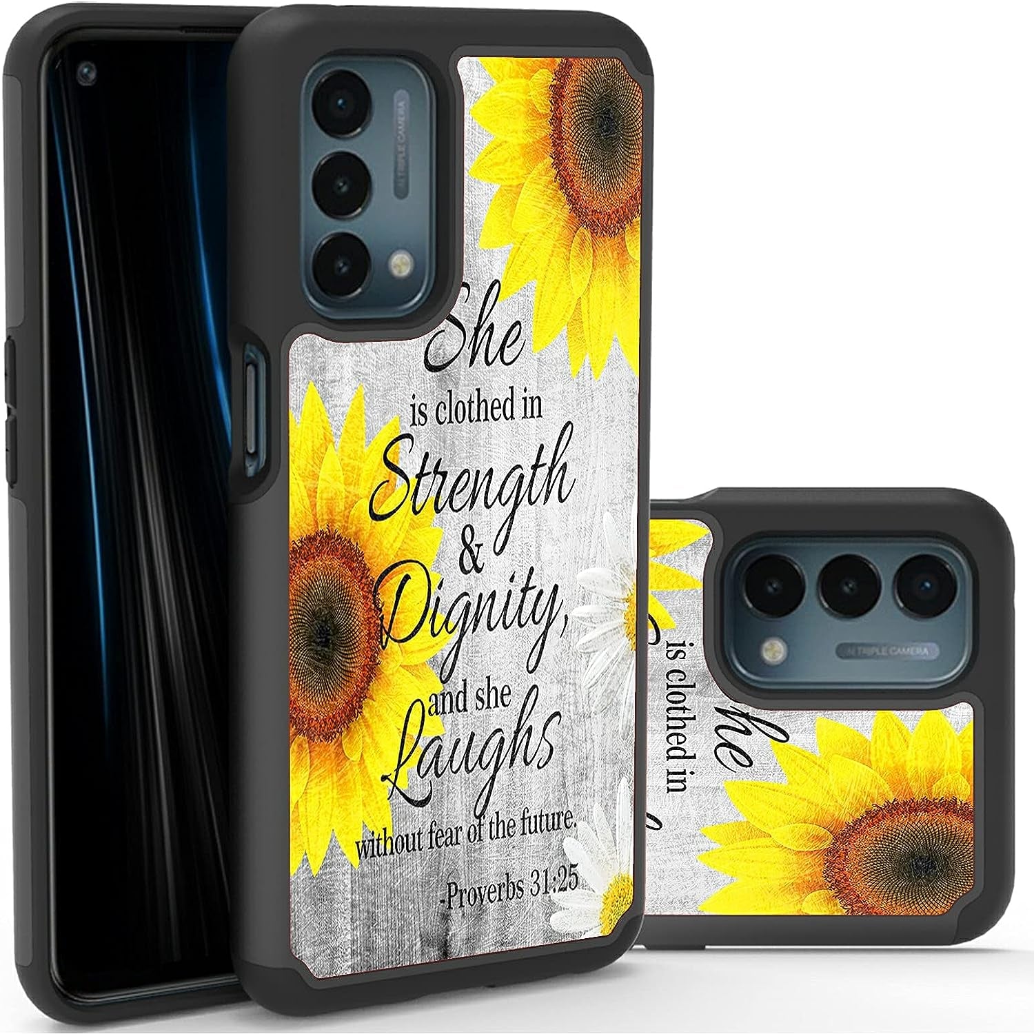 BWEGRHE Phone Case for Oneplus Nord N200 5G 6.49"(2021 Released), Dual Layer Heavy Duty Shockproof Hard PC + Soft Silicone Rubber Sturdy Nord N200 5G Phone Shell Proverbs 31:25 Cute Cover  JStar   