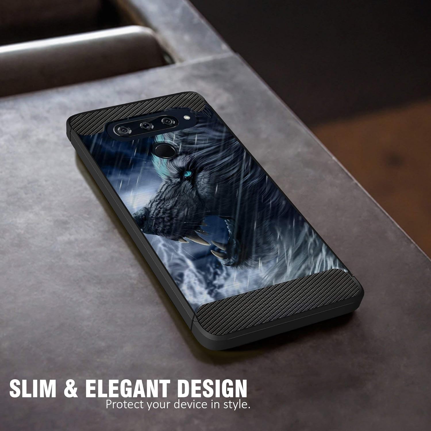 Casesondeck Slim Case Compatible with [LG G8 Thinq/Lg G8] Thin Scratch Preventing TPU, Matte Finish Carbon Fiber Texture Edges (Artic Wolf)  CasesonDeck   