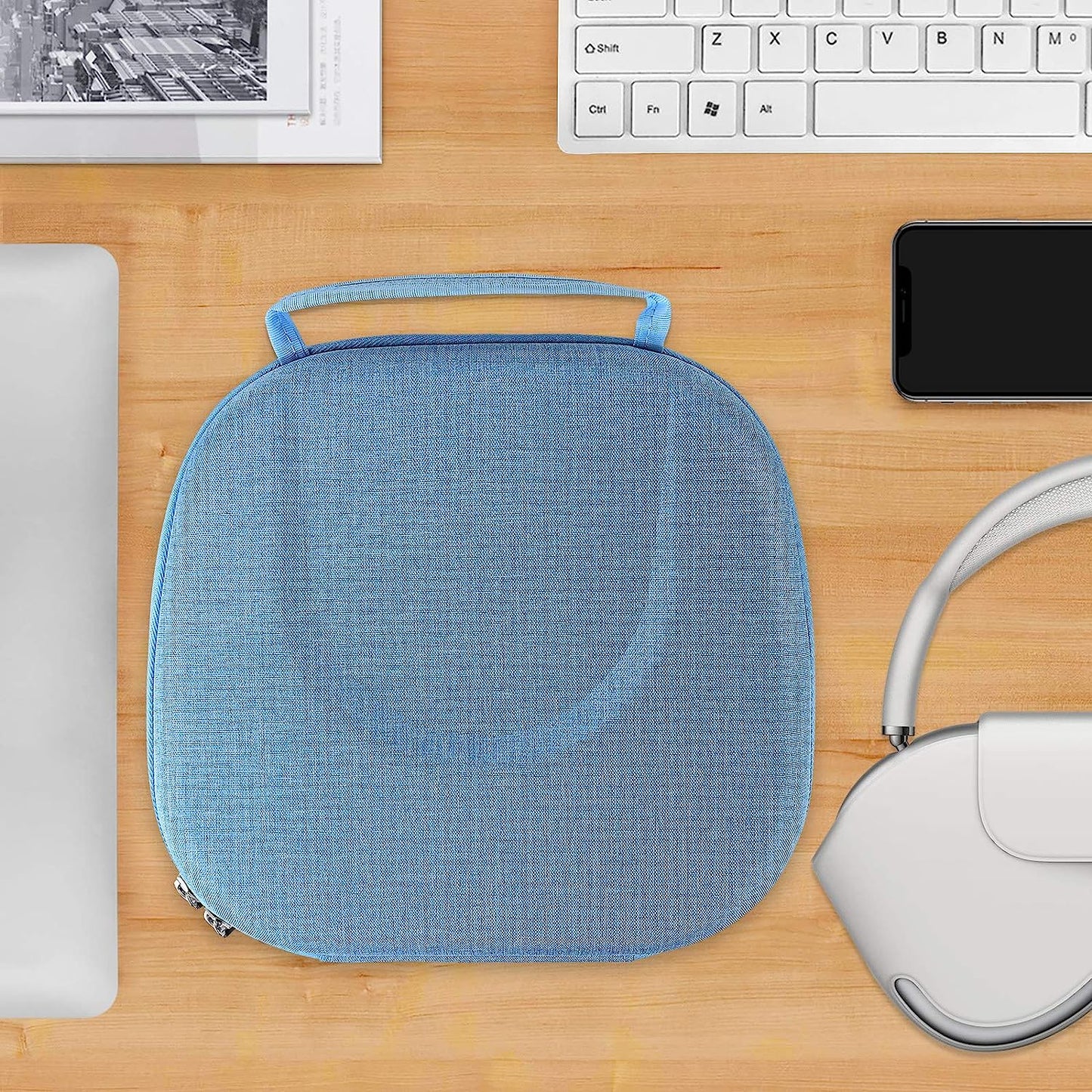 Geekria Shield Headphones Case Compatible with Airpod Max Headphones Case, Replacement Hard Shell Travel Carrying Bag with Room for Smart Case and Accessories Storage (Blue)  Geekria   