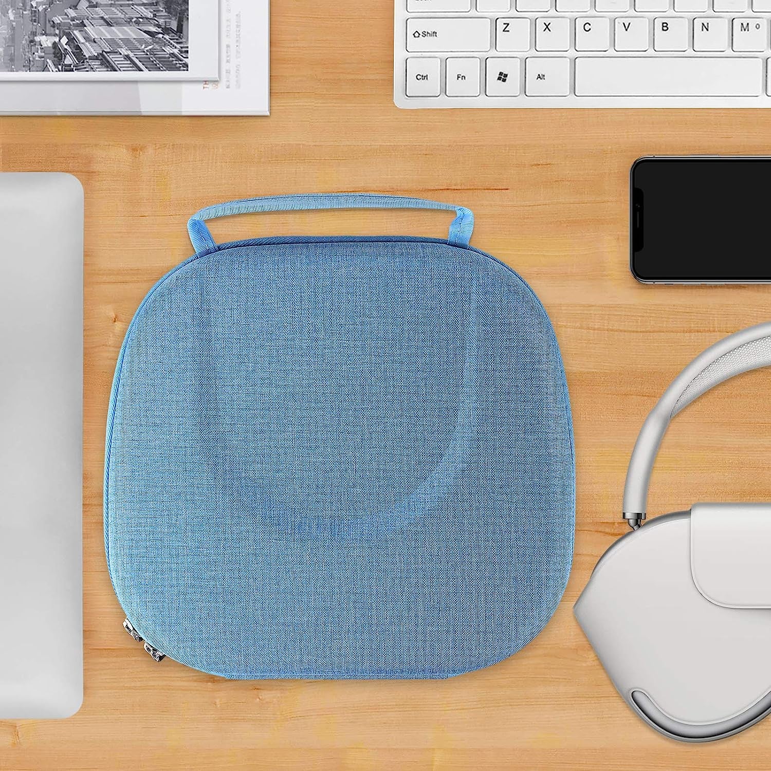 Geekria Shield Headphones Case Compatible with Airpod Max Headphones Case, Replacement Hard Shell Travel Carrying Bag with Room for Smart Case and Accessories Storage (Blue)  Geekria   