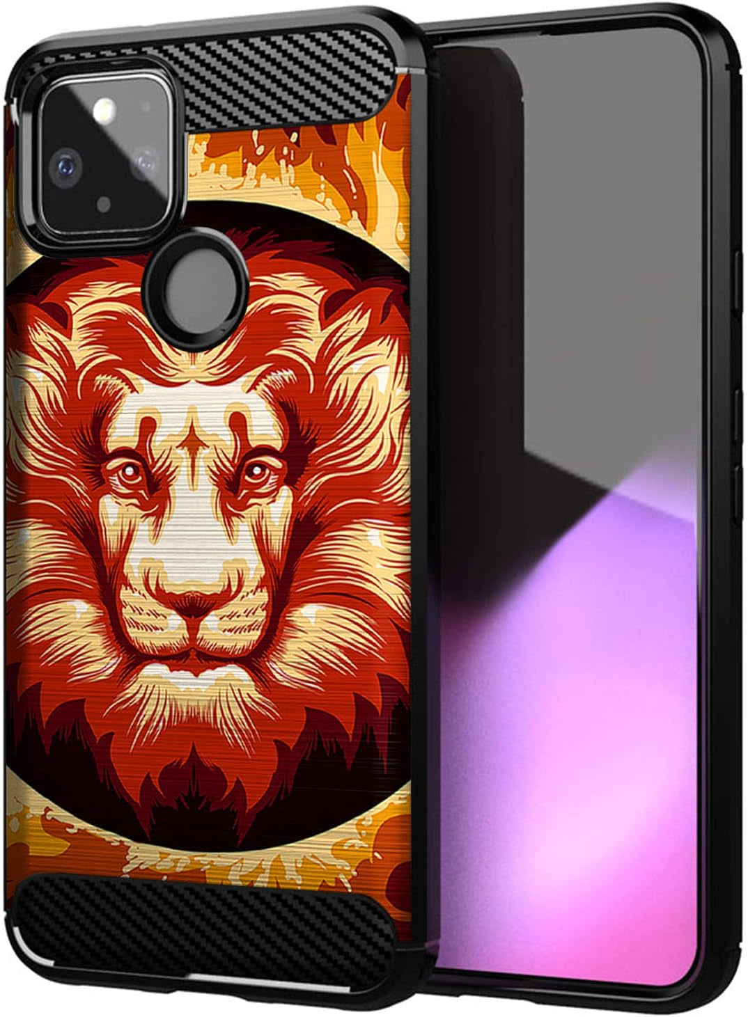 Casesondeck Slim Case Compatible with [Google Pixel 4A 5G (2020)] Thin Scratch Preventing TPU, Matte Finish Carbon Fiber Texture Edges (Mexican Skull)  CasesonDeck Majestic Lion  