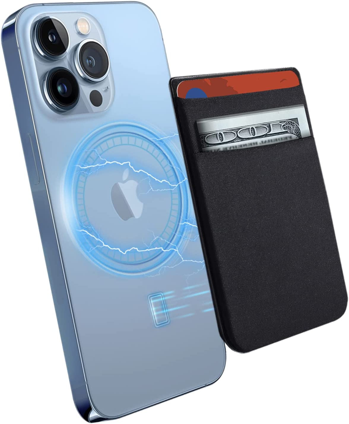 Cloudvalley Magnetic Card Wallet Designed for Iphone Magsafe, Stretchy Lycra Double Pocket Credit ID Card Holder Case for Back of Iphone 14 / Iphone 13 & 12 Mag Safe, Black  CloudValley   