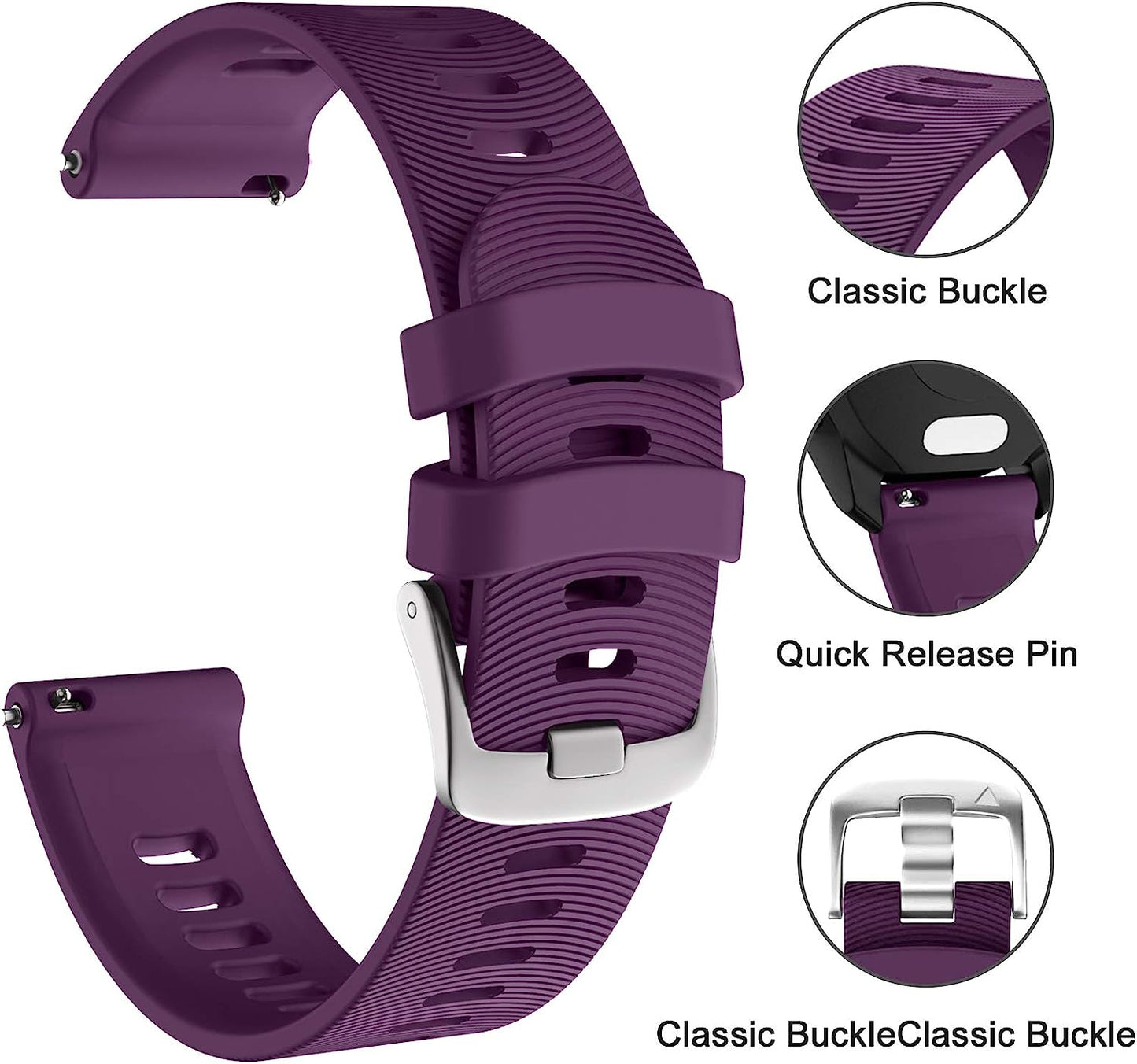 ISABAKE Watch Band for Garmin Forerunner 245 / 245 Music/ Forerunner 645 / 645 Music,Compatible with Garmin Vivoactive 3 /Venu Sq/Vivomove Hr，20Mm Soft Silicone Replacement Wristbands (Purple)  ISABAKE   