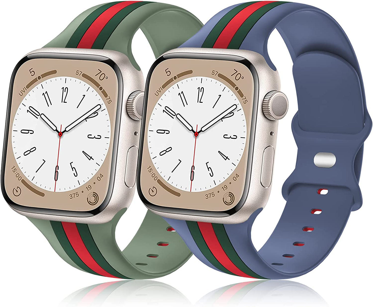 [2 Pack] Designer Bands Compatible with Apple Watch Band 38Mm 40Mm 41Mm 42Mm 44Mm 45Mm 49Mm Men Women, Soft Silicone Sport Band Replacement Strap for Apple Watch Ultra Iwatch Series 8 7 SE 6 5 4 3 2 1  Seizehe Ice Blue/Green/Red-Bean Paste Green/Army Green/Red 38mm/40mm/41mm 