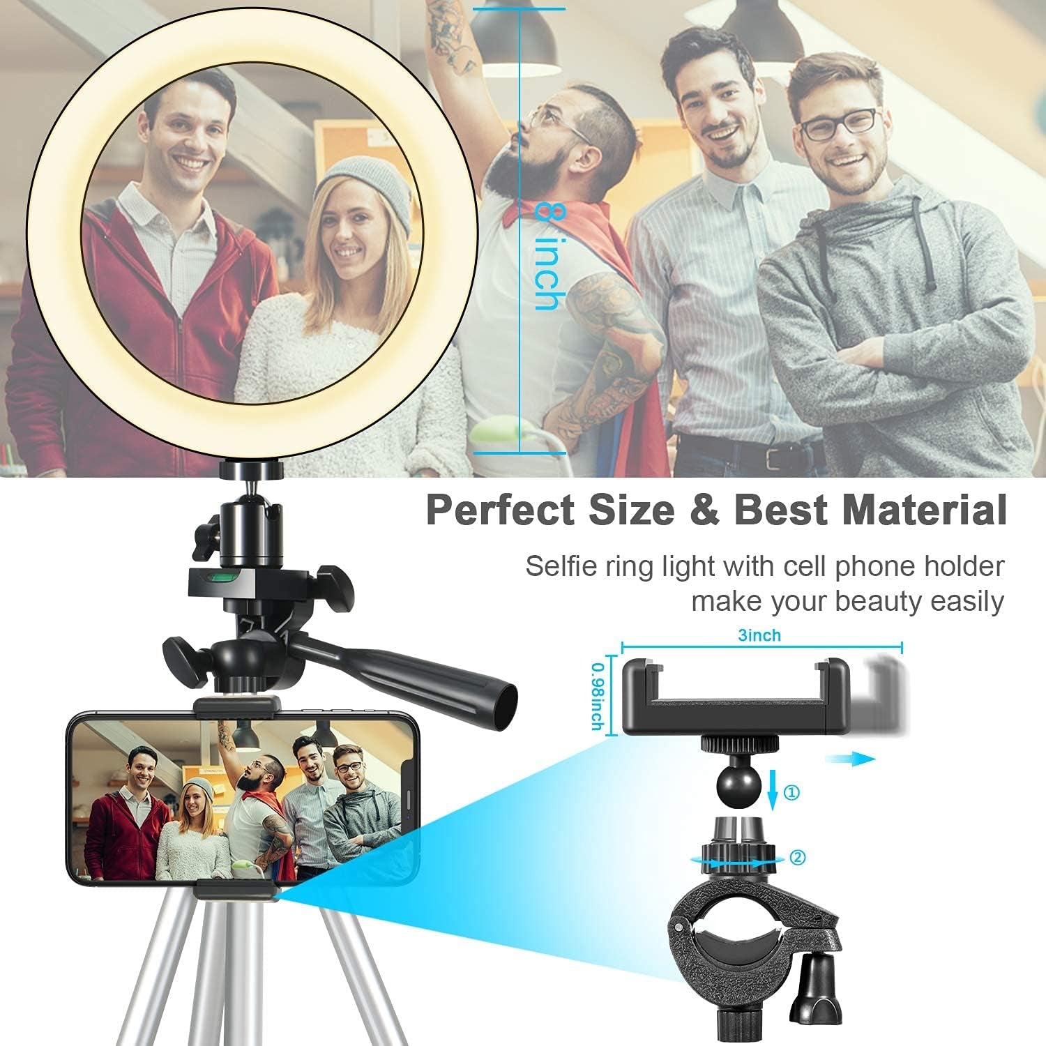6" Selfie Ring Light, ODOM 39"Tripod with Ring Light,3 Color Modes 11 Brightness Levels, Lamps for Youtube Live Stream Makeup Vlog Tiktok Video Conference Compatible with Iphone & Android  ODOM   
