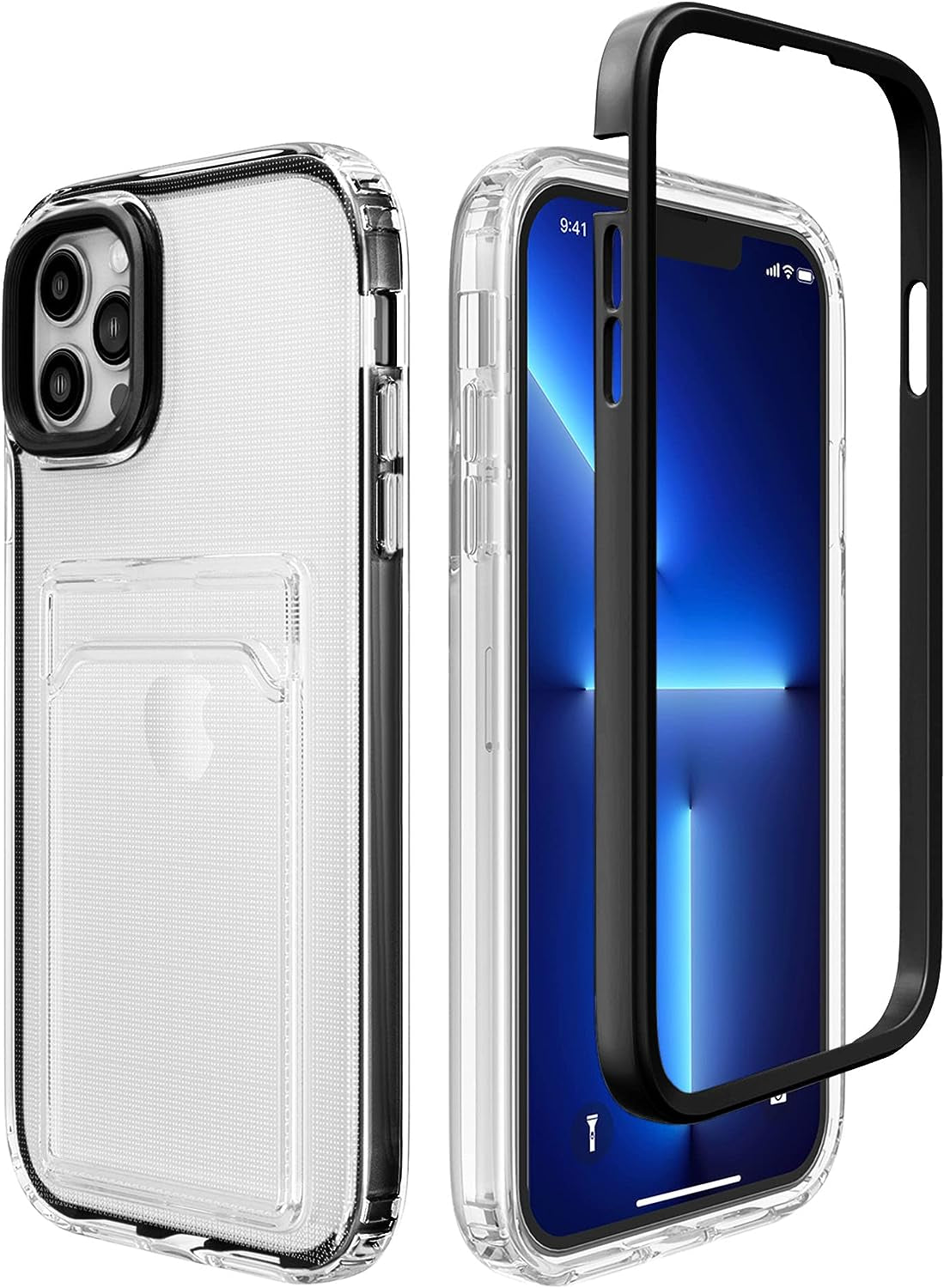 ZCDAYE Clear Wallet Case for Iphone 13(6.1 Inches), Iphone 13 Case with Card Holder, Slim Soft TPU Shockproof Clear Phone Case for Iphone 13(6.1 Inches) - Pink  ZCDAYE Black Iphone 13 Pro 