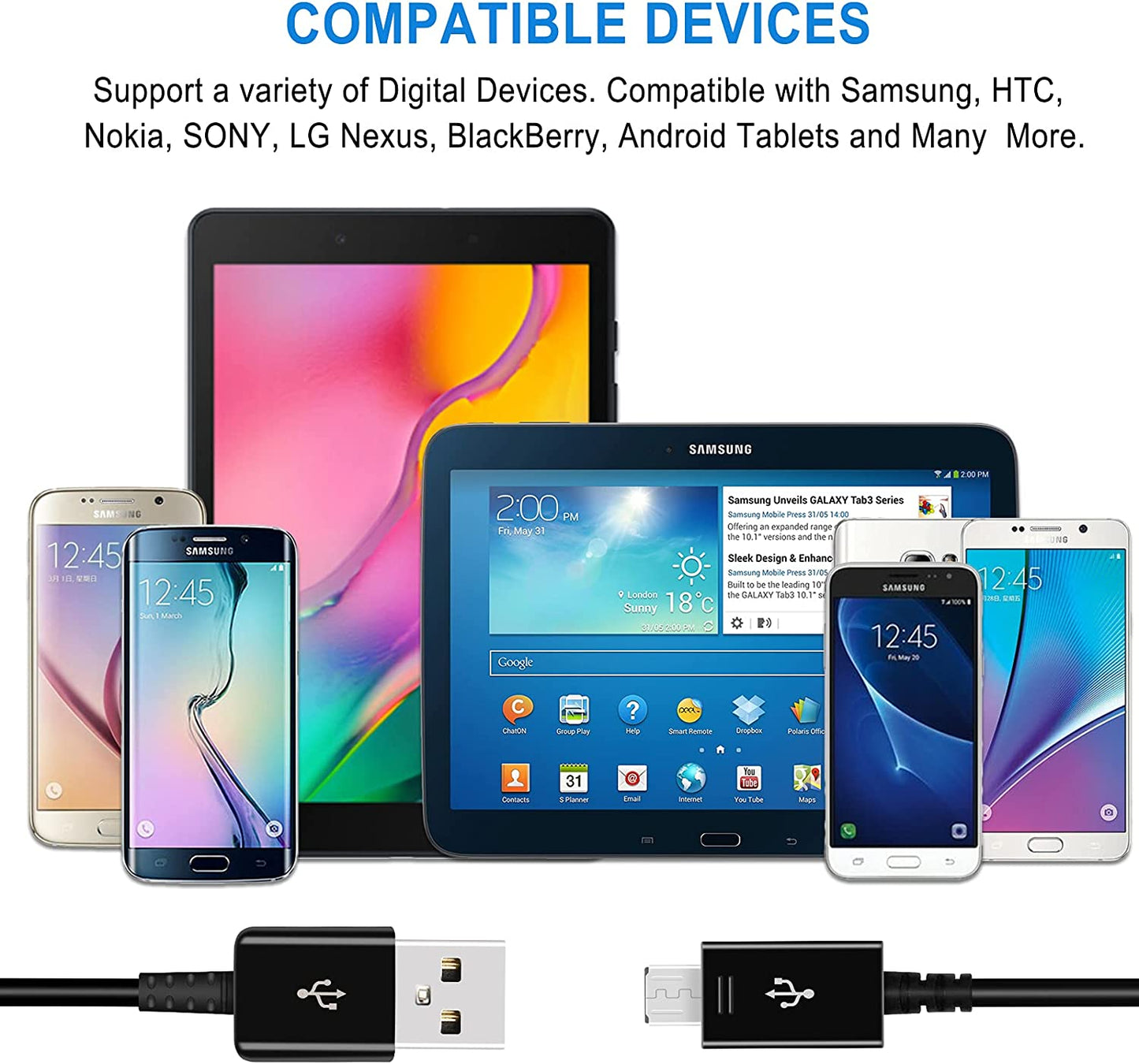 Adaptive Fast Charger Kit Compatible with Samsung Galaxy S7/S7 Edge S6 /S6 Edge/ Note5/4 S4/S3 S2 J7 J7V J5 J3 J3V J2/G3 G4 K20/ Moto E4 E5, USB Wall Charger and 5FT Micro USB Cable (2 Pack, Black)  Shenzhen Siyuanda Ke Ji You Xian Gong Si   