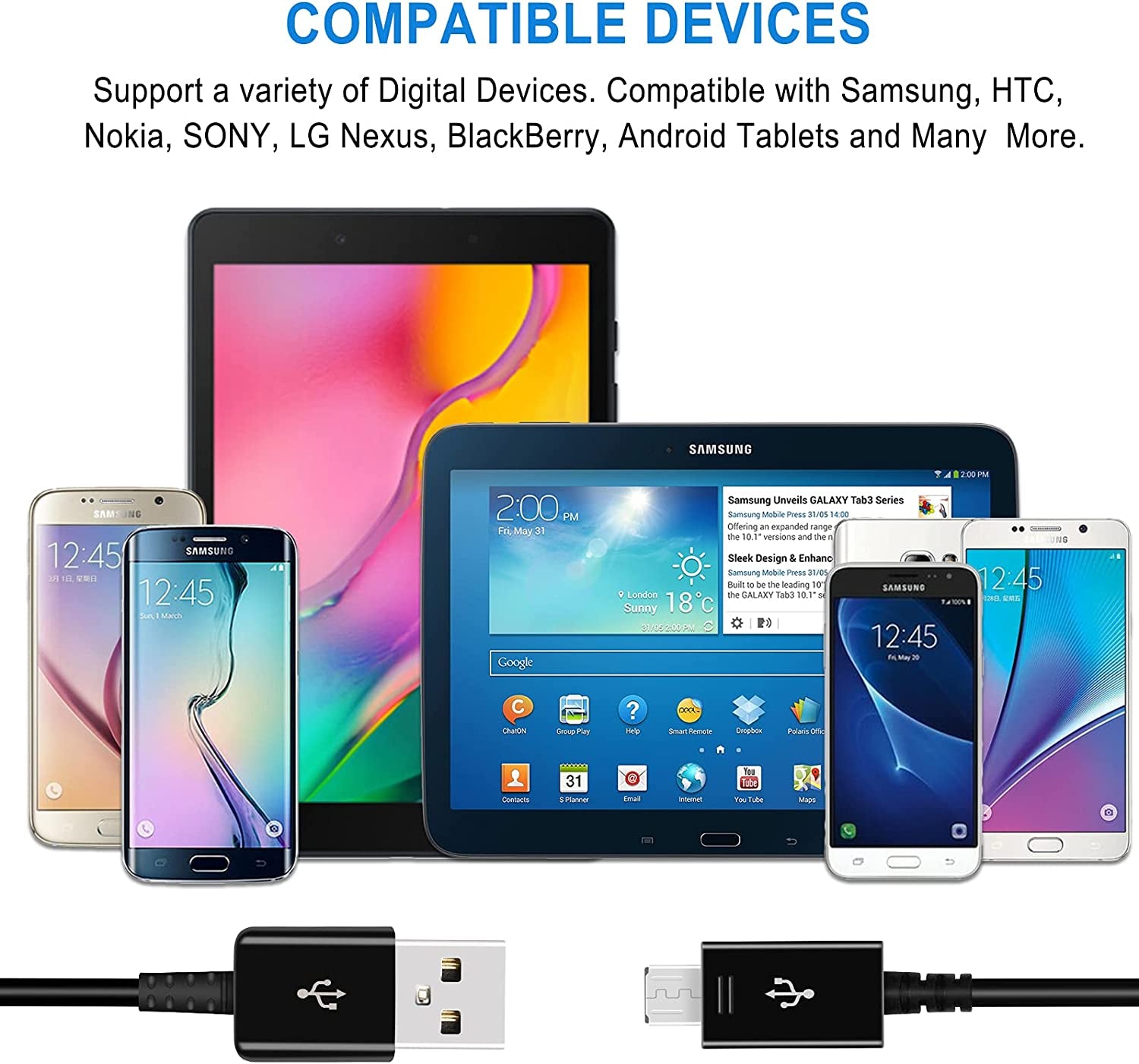 Adaptive Fast Charger Kit Compatible with Samsung Galaxy S7/S7 Edge S6 /S6 Edge/ Note5/4 S4/S3 S2 J7 J7V J5 J3 J3V J2/G3 G4 K20/ Moto E4 E5, USB Wall Charger and 5FT Micro USB Cable (2 Pack, Black)  Shenzhen Siyuanda Ke Ji You Xian Gong Si   